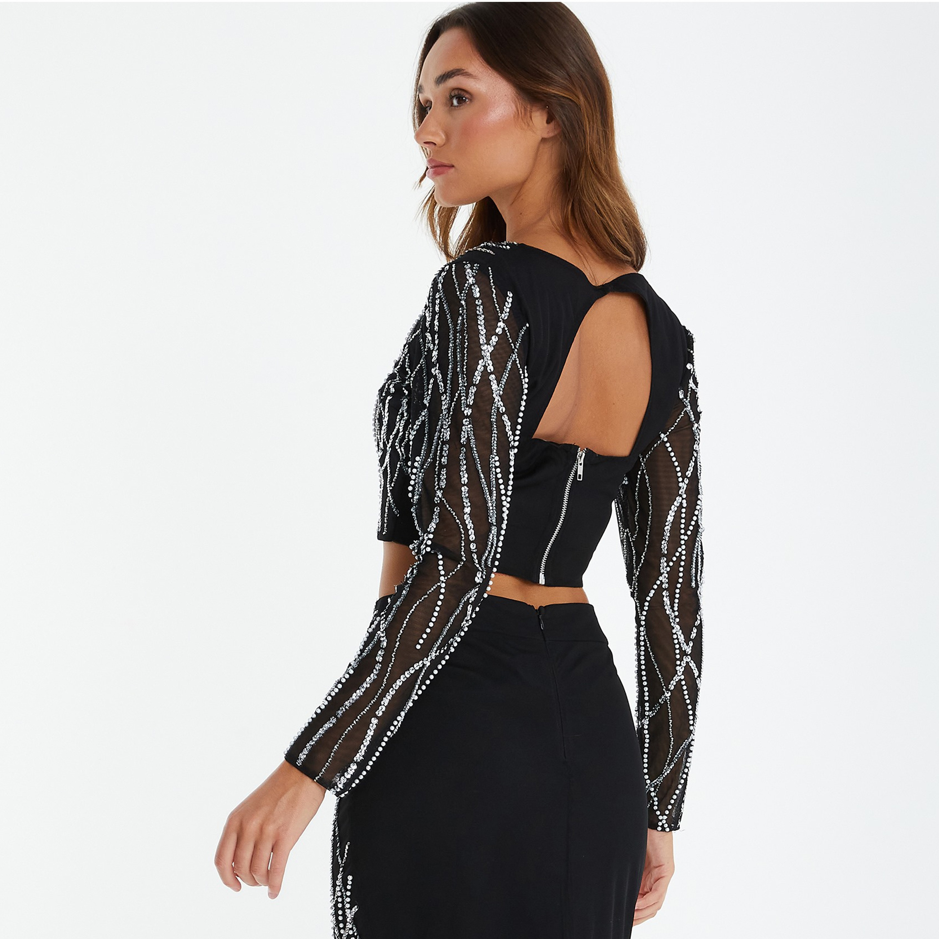 Quiz Embellished Round Neck Long Sleeves Crop Top-women-clothing-shirtsandblouses-blouses-image-4