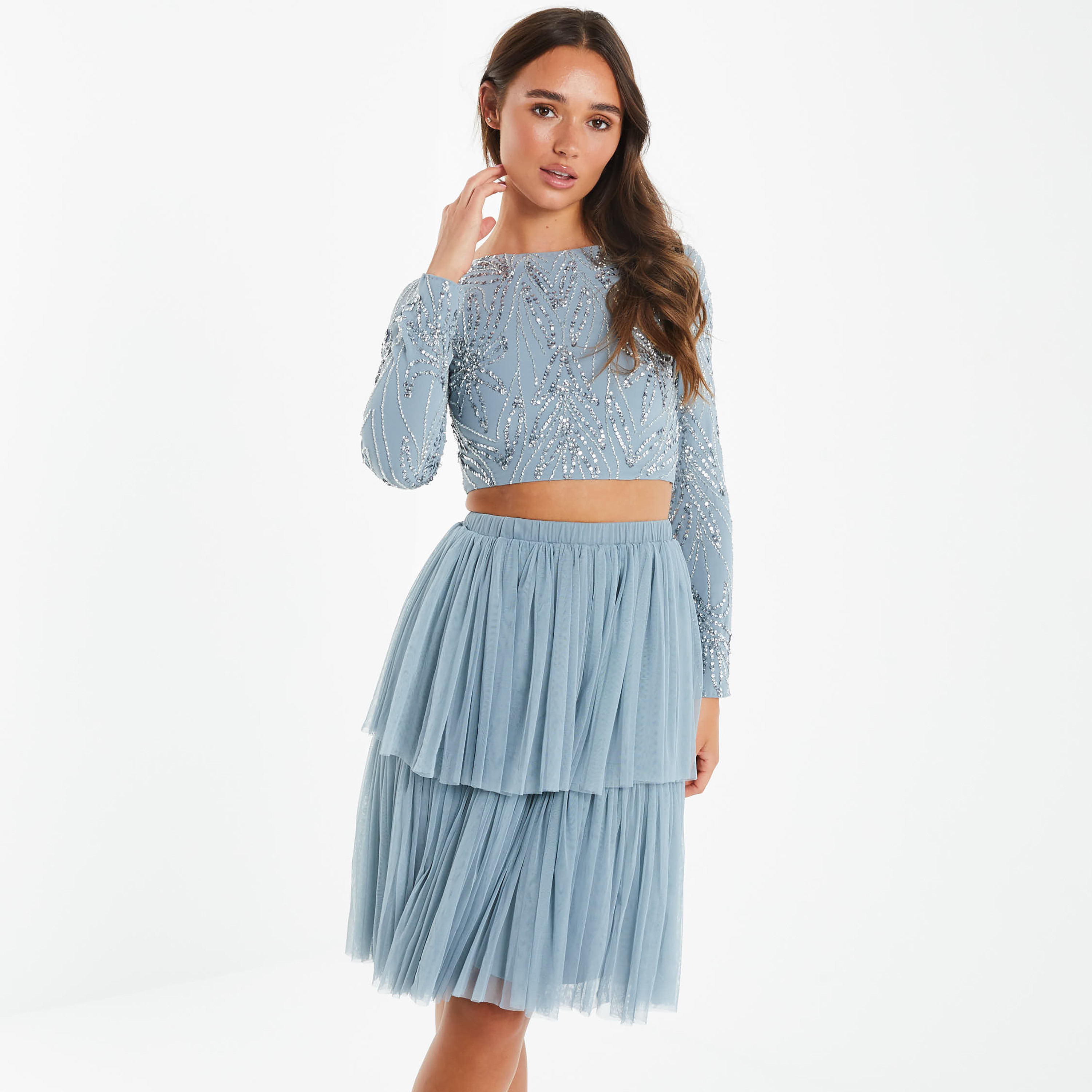 Quiz Embellished Round Neck Long Sleeves Crop Top-women-clothing-shirtsandblouses-blouses-image-1