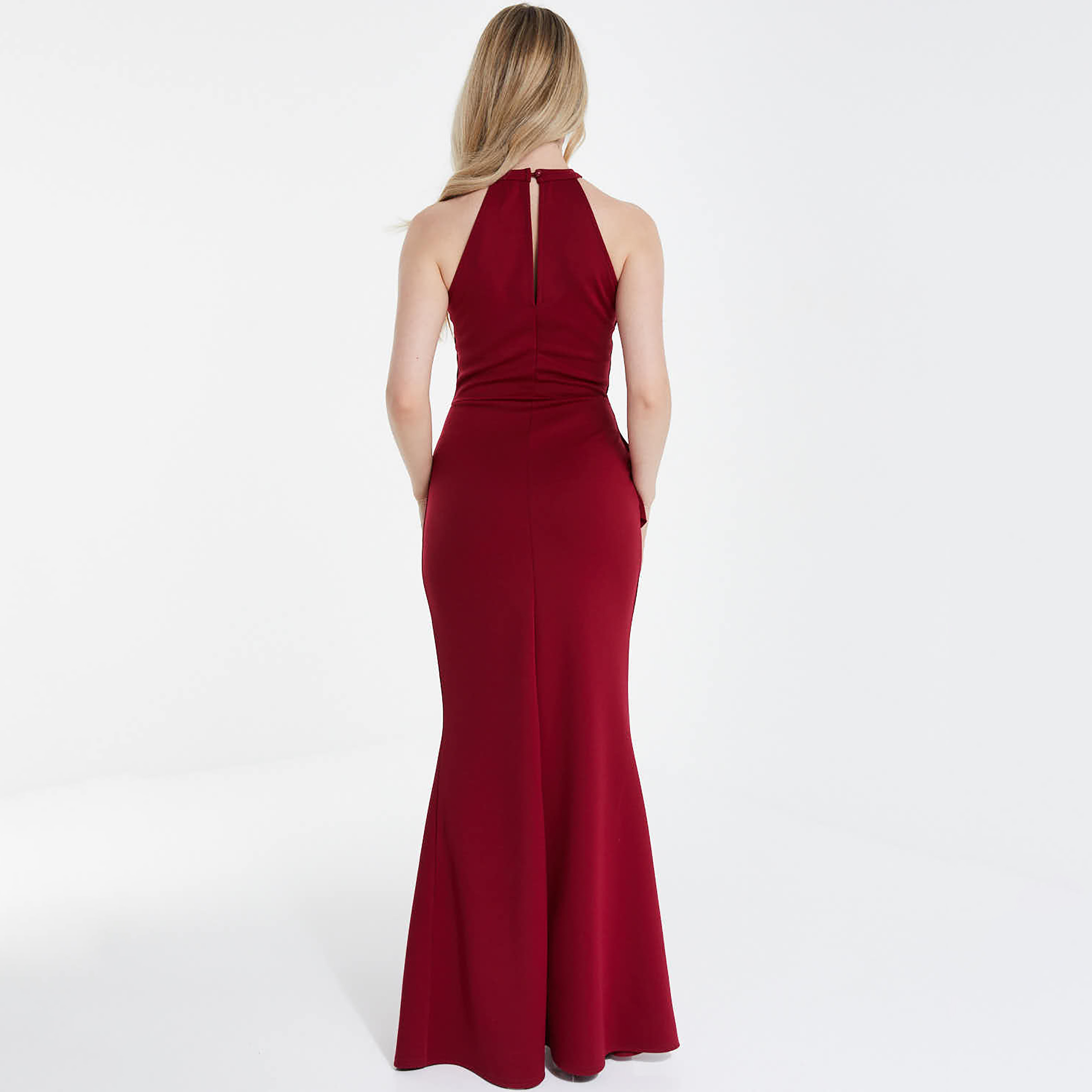 Quiz Ruffle Halter Neck Slit Maxi Dress-women-clothing-dresses-image-4