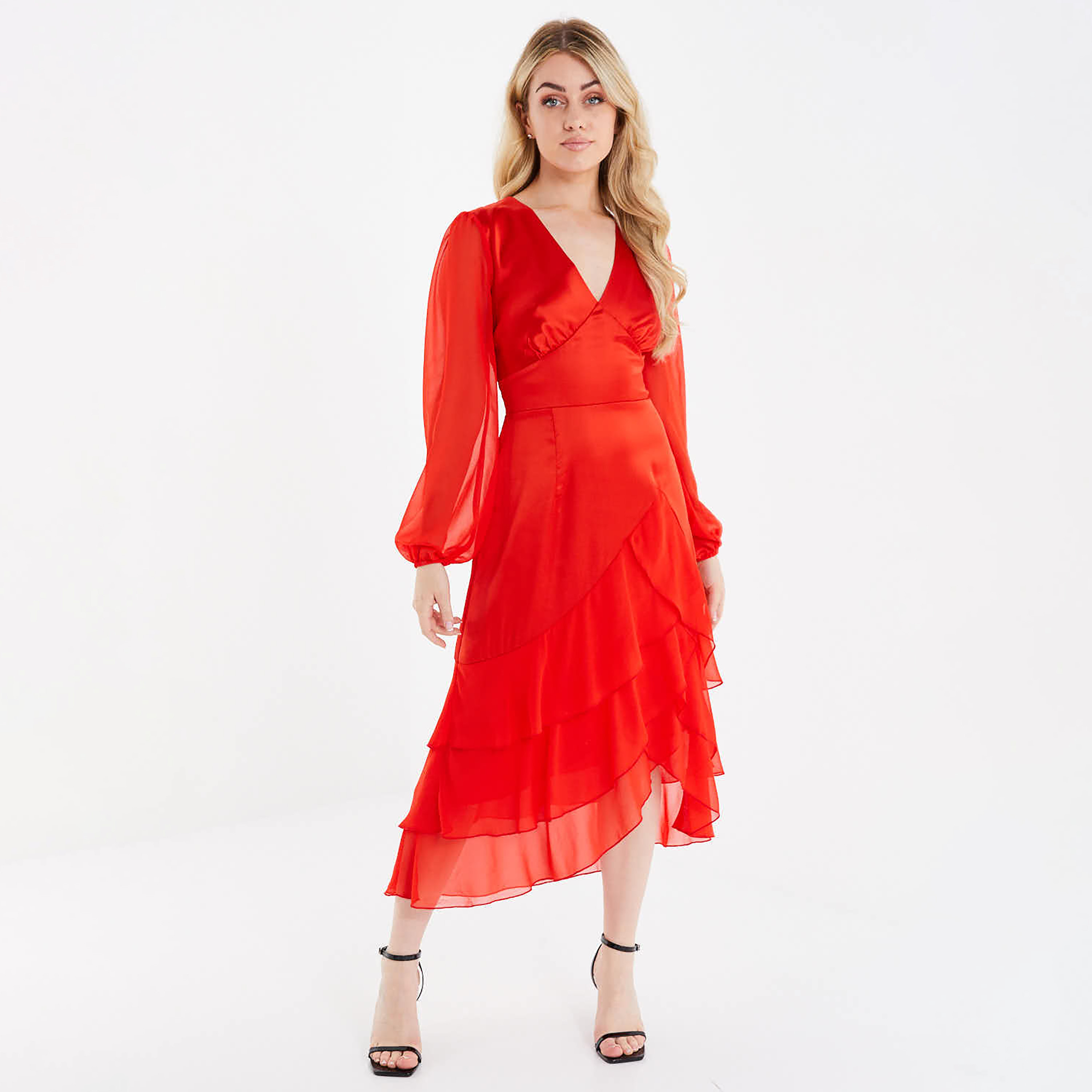 Quiz Ruffle V-Neck Asymmetric Midi Dress-women-clothing-dresses-image-1