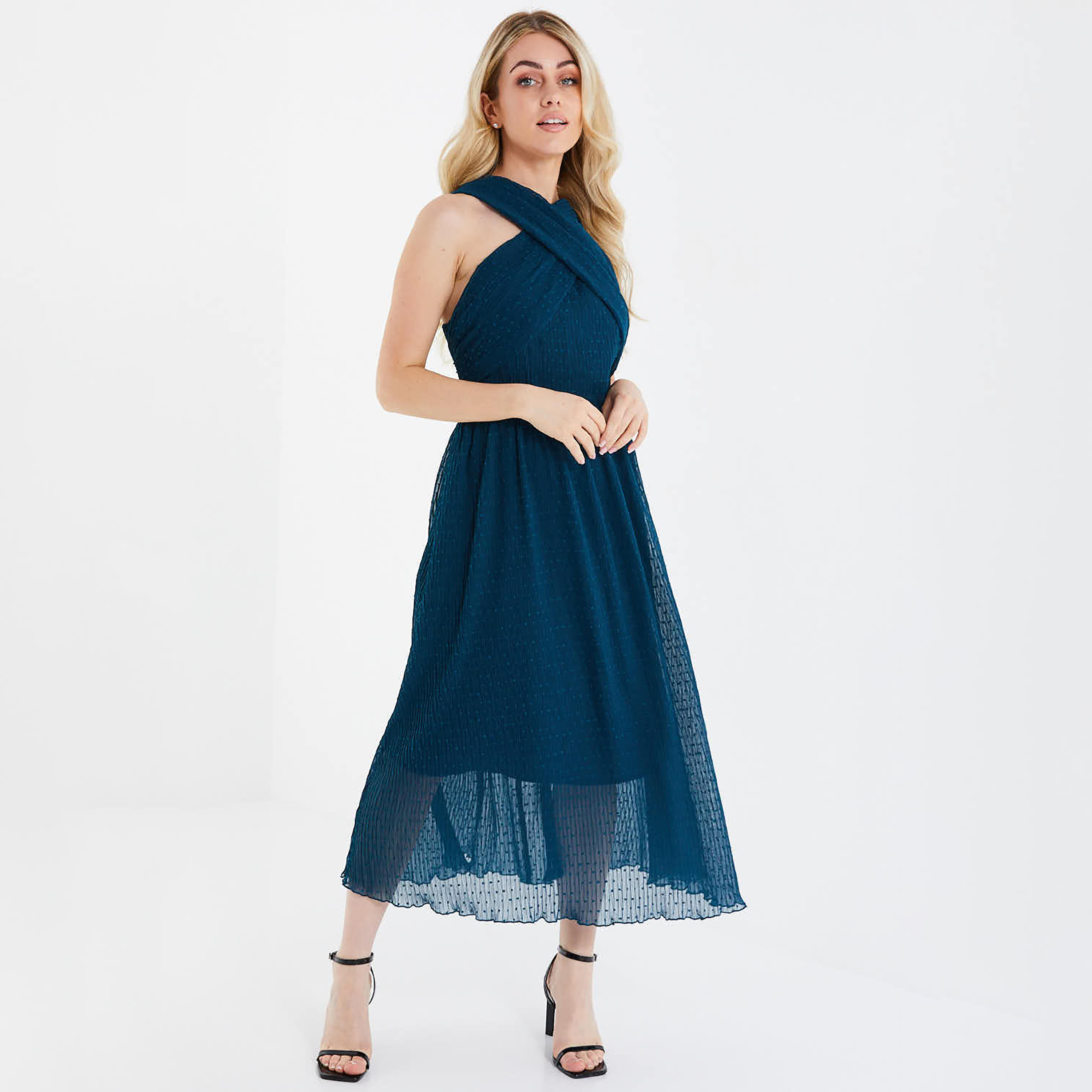 Quiz Textured Halter Neck Maxi Dress-women-clothing-dresses-image-1