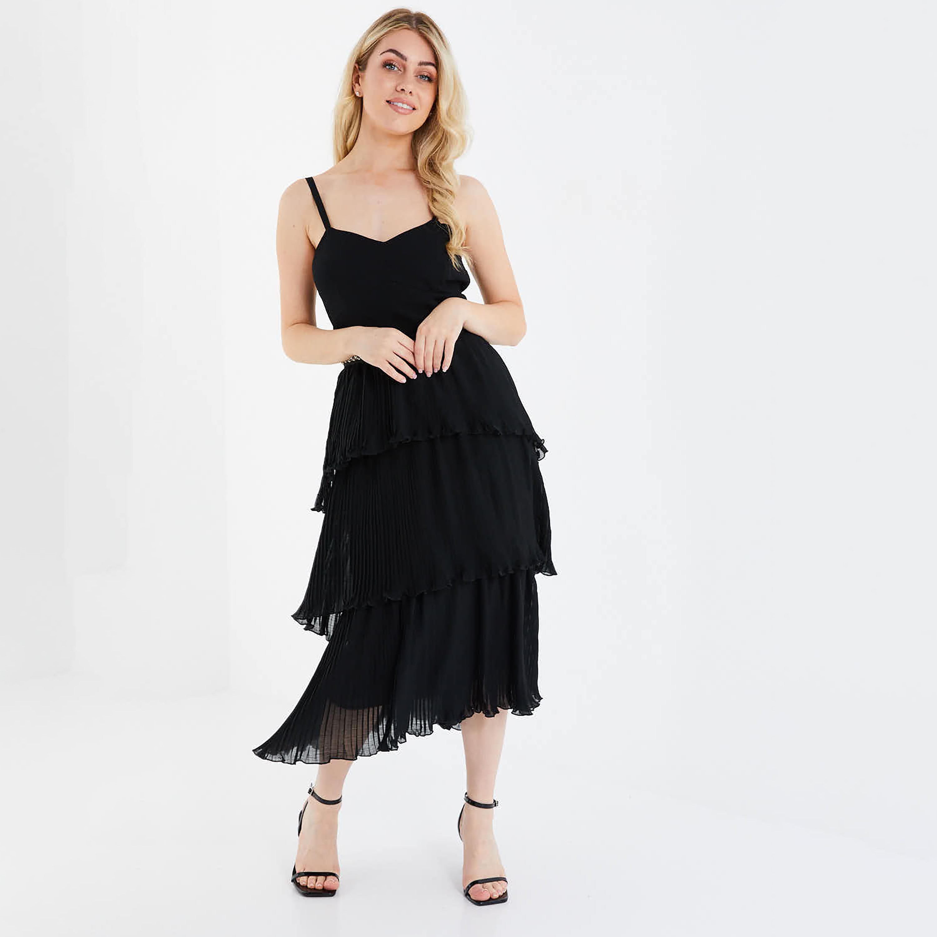 كويز - فستان بطول متوسط سادة بشيالات-women-clothing-dresses-image-1
