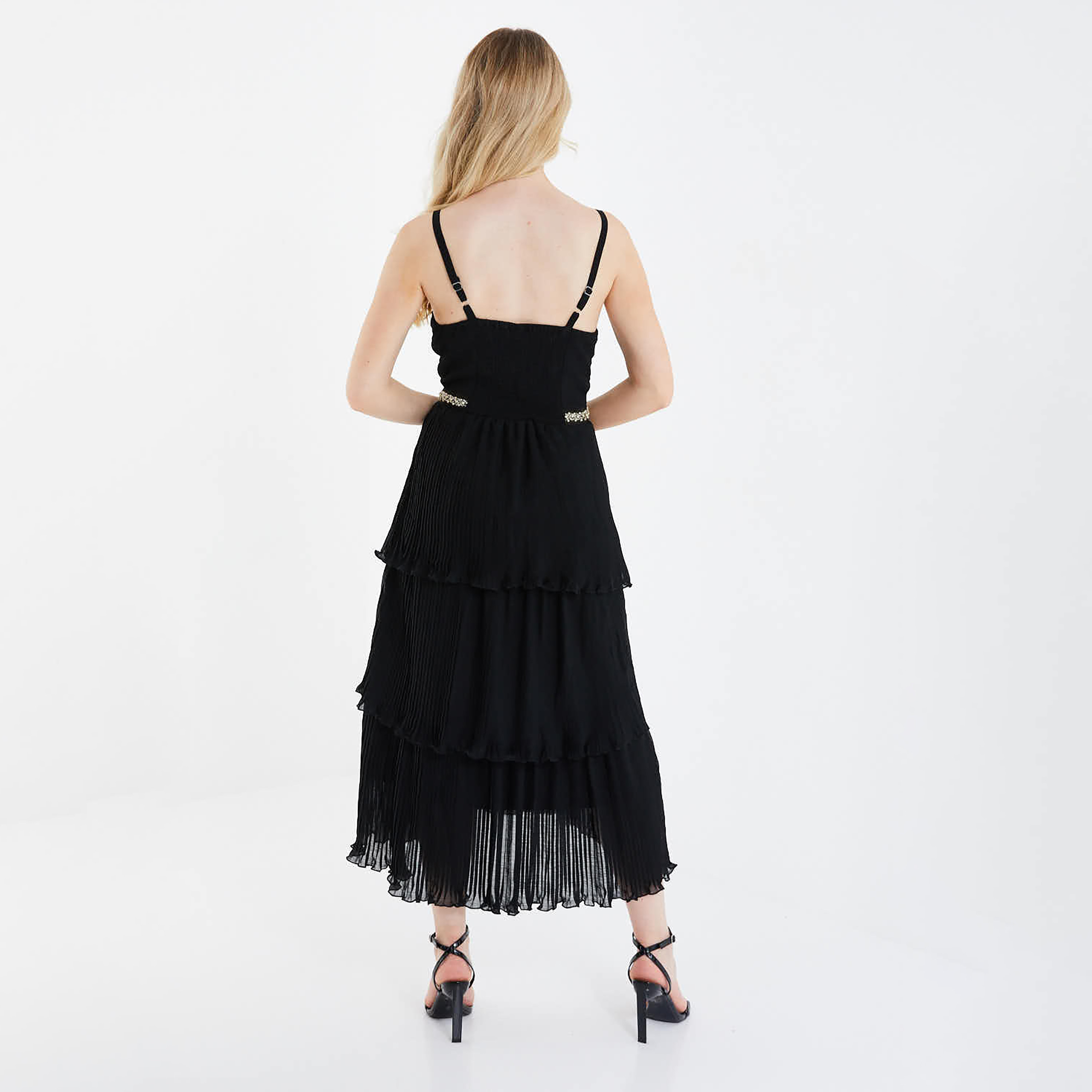 كويز - فستان بطول متوسط سادة بشيالات-women-clothing-dresses-image-4