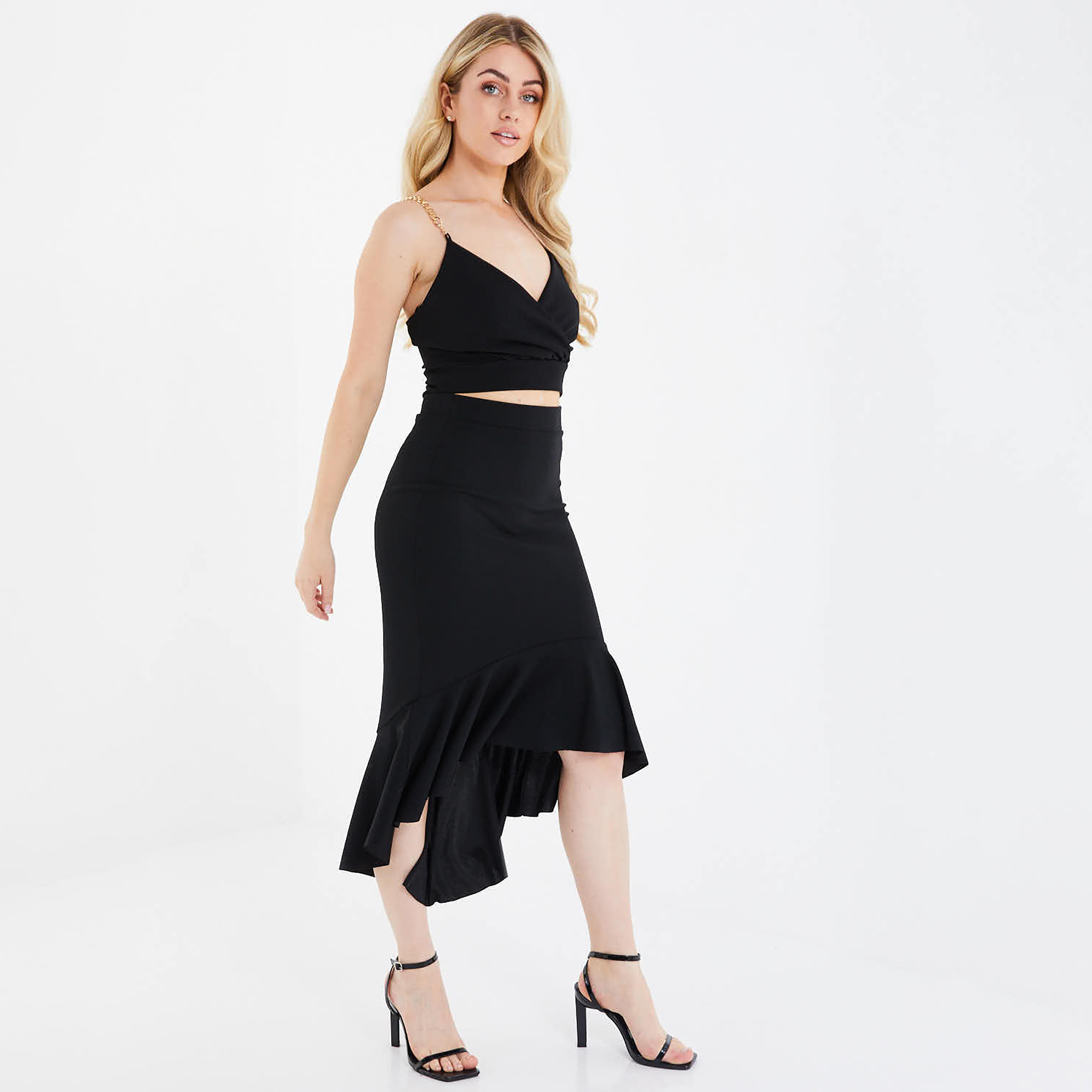 Quiz Plain High Waist Asymmetric Midi Skirt-women-clothing-skirts-image-2