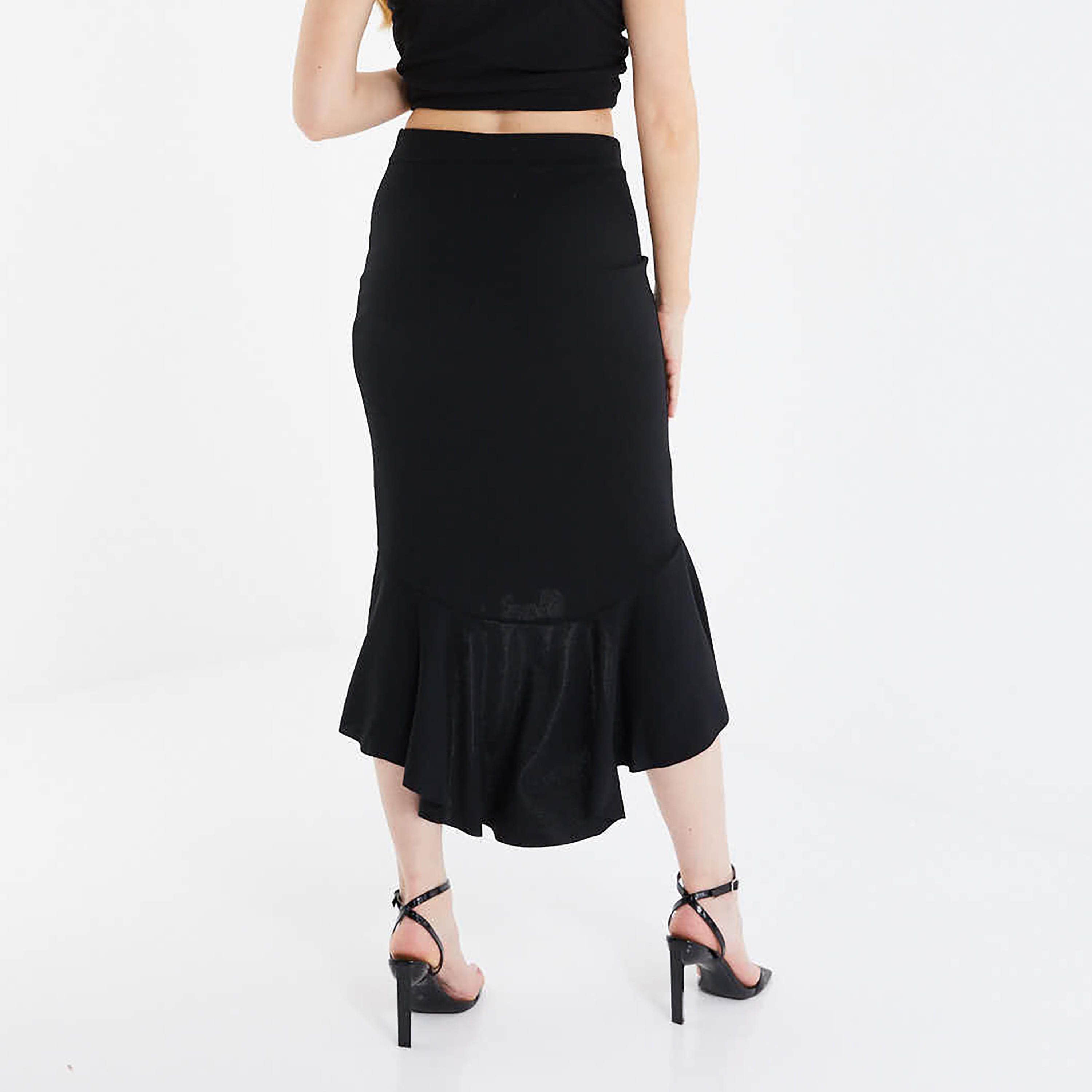 Quiz Plain High Waist Asymmetric Midi Skirt-women-clothing-skirts-image-4