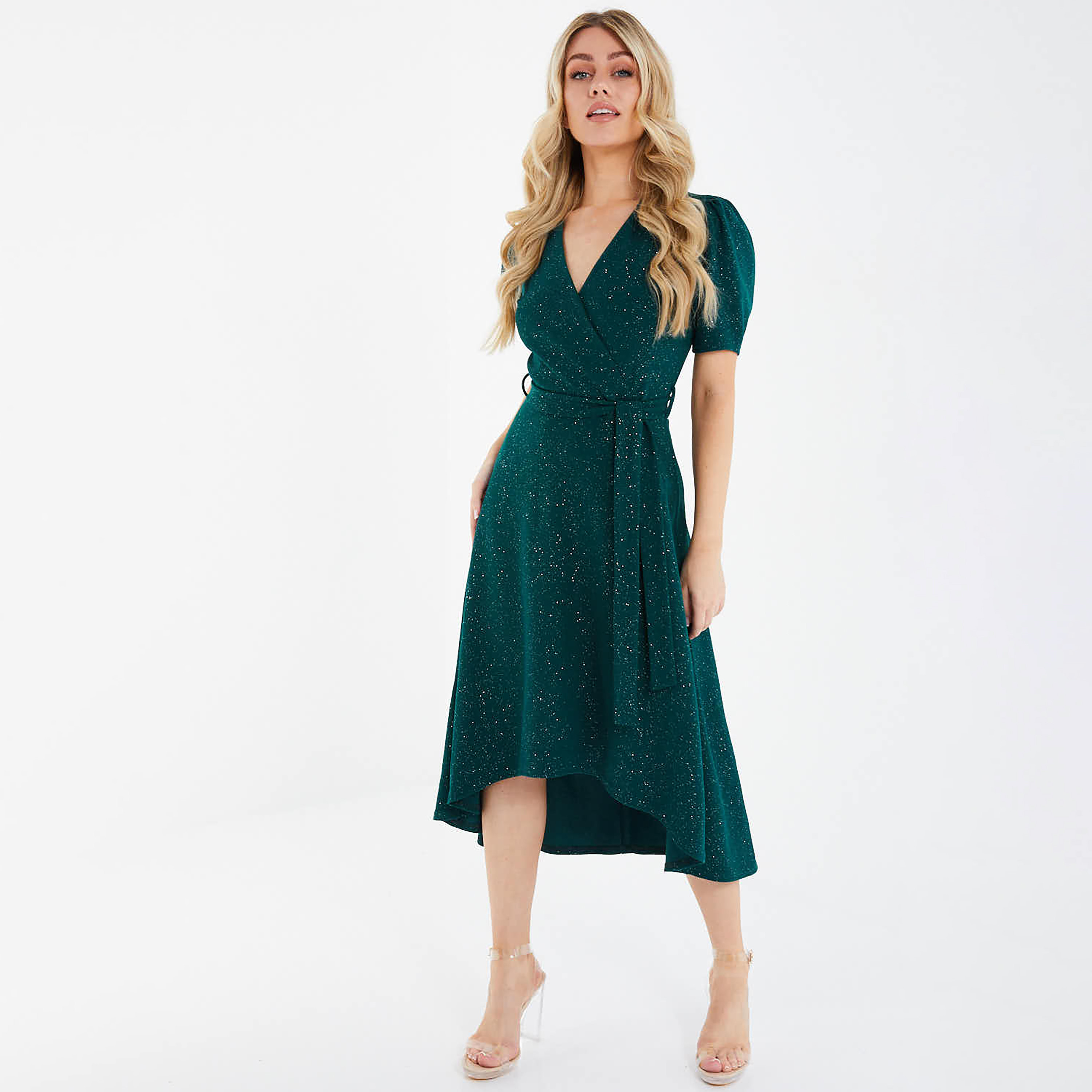 كويز - فستان لف متوسط الطول بياقة V - بريق-women-clothing-dresses-image-1