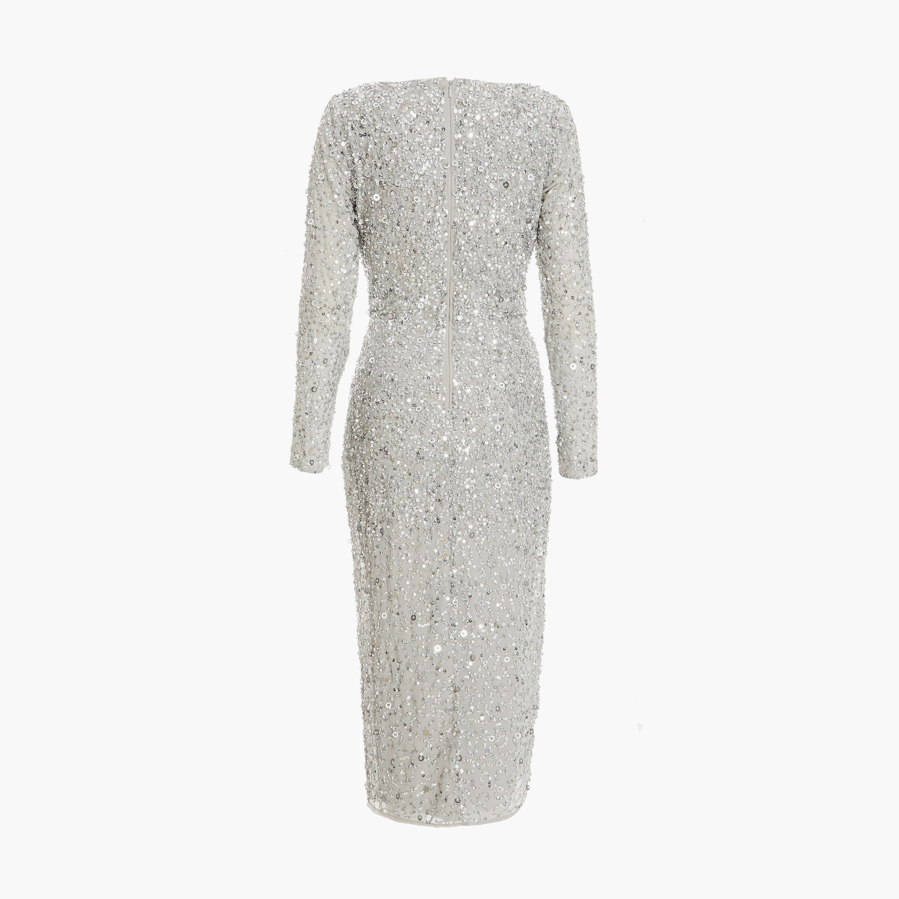 Quiz Grey Sequin Long Sleeve Wrap Midi Evening Dress-women-clothing-dresses-image-6