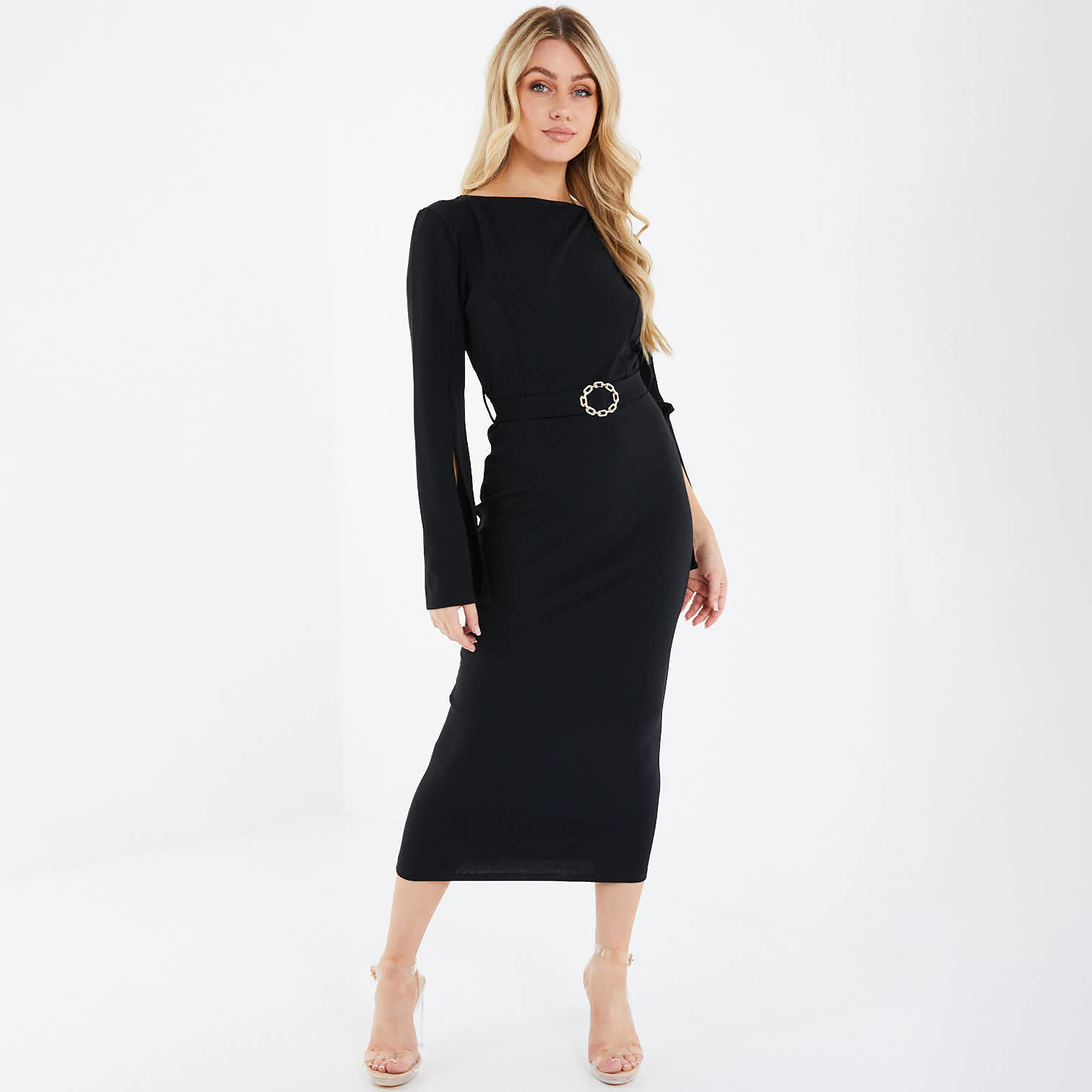Quiz Plain Round Neck Midi Dress-women-clothing-dresses-image-1