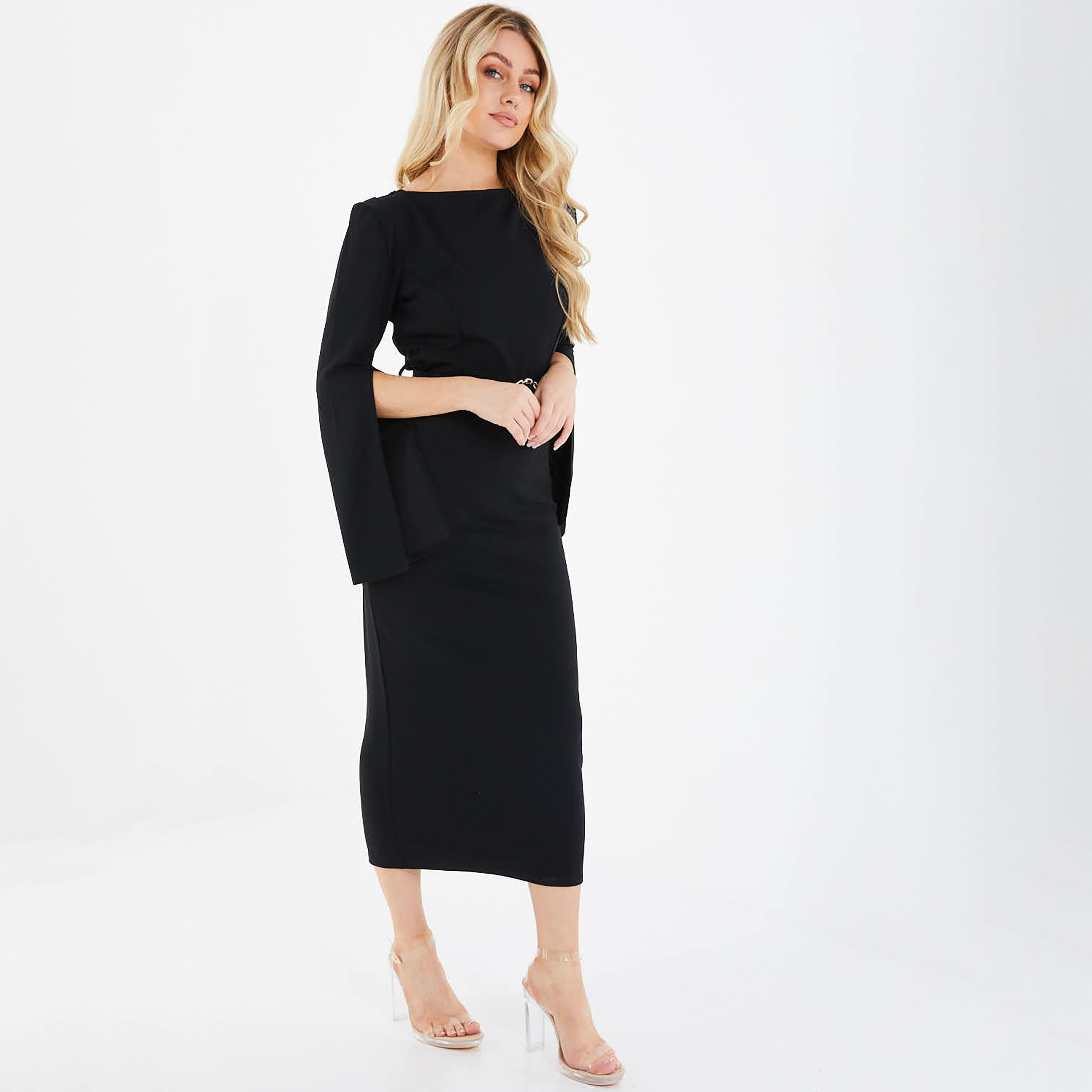 Quiz Plain Round Neck Midi Dress-women-clothing-dresses-image-2