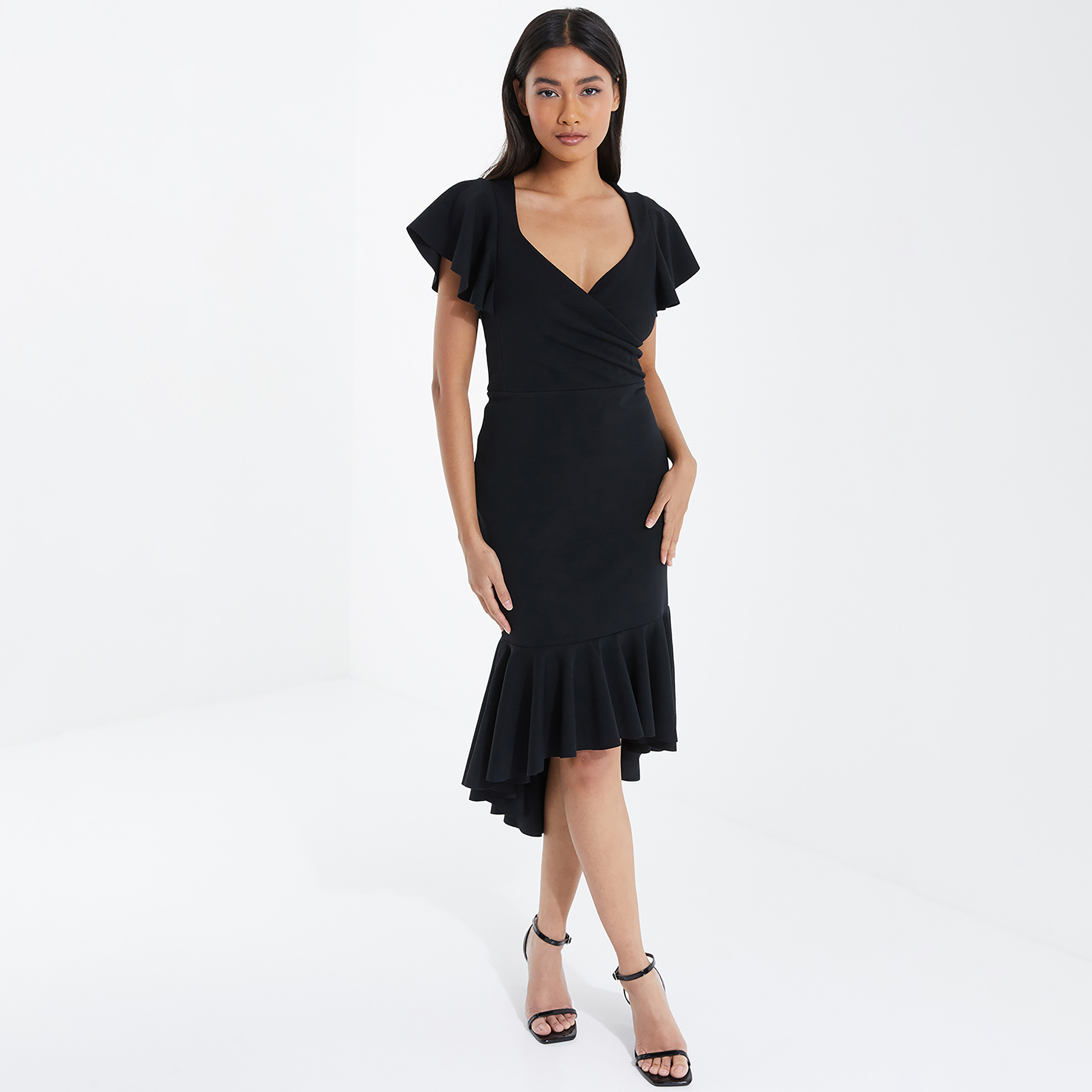كويز - فستان متوسط الطول كشكش بياقة مكشوفة-women-clothing-dresses-image-1