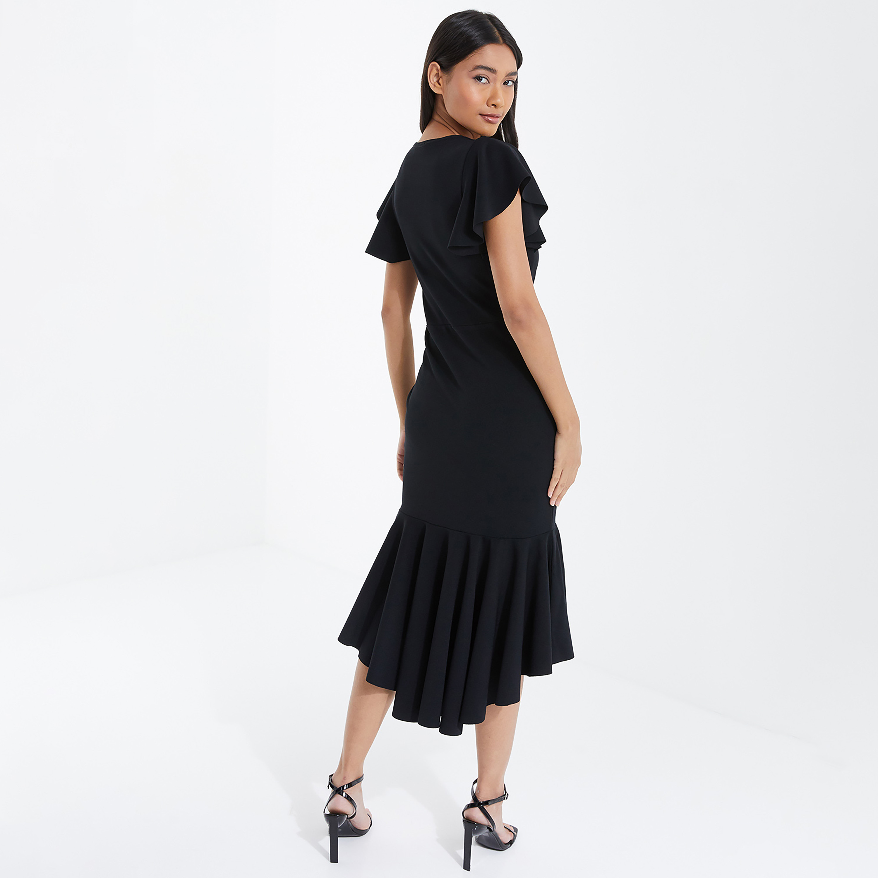 كويز - فستان متوسط الطول كشكش بياقة مكشوفة-women-clothing-dresses-image-4