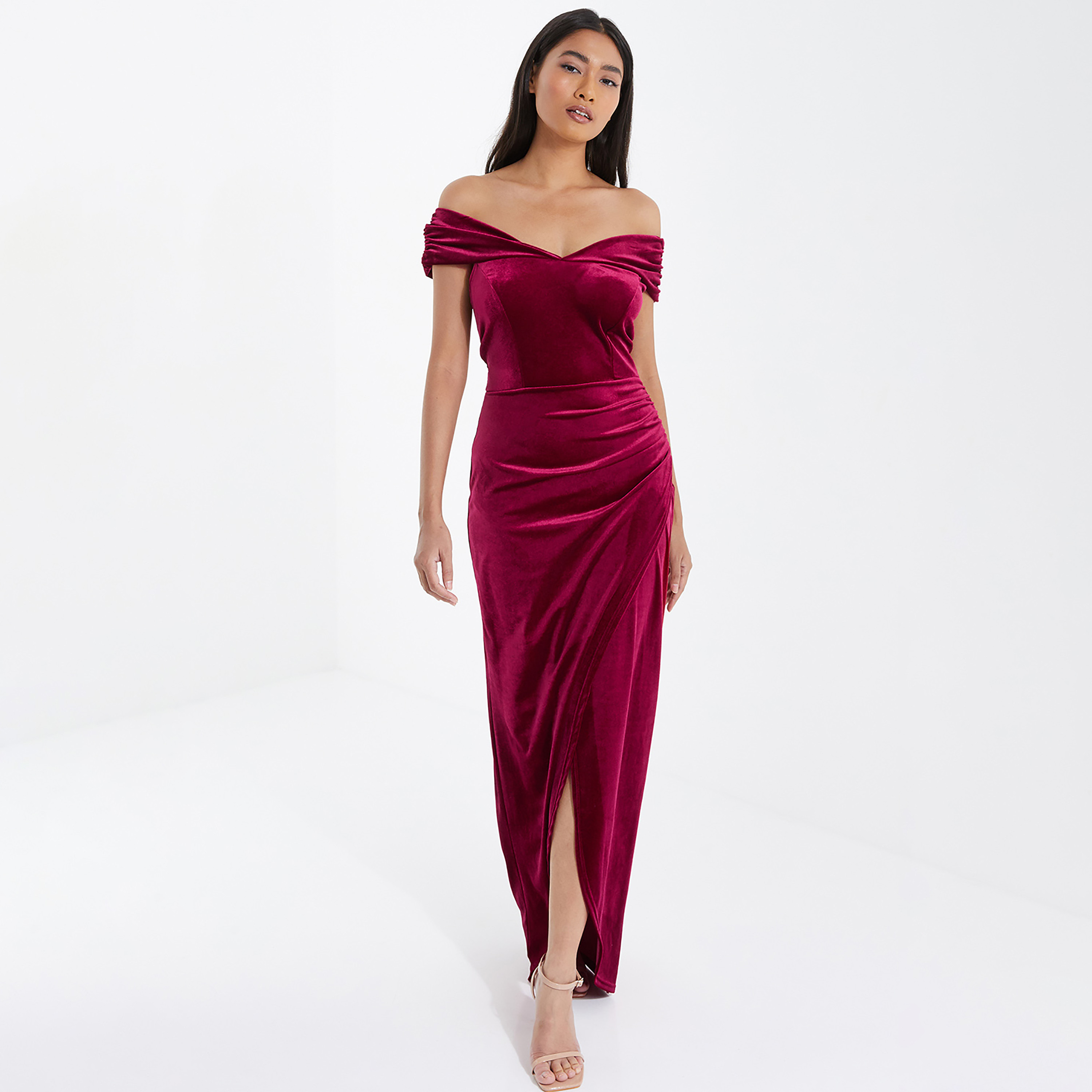 Quiz Plain Bardot Neck Off Shoulder Maxi Dress-women-clothing-dresses-image-1