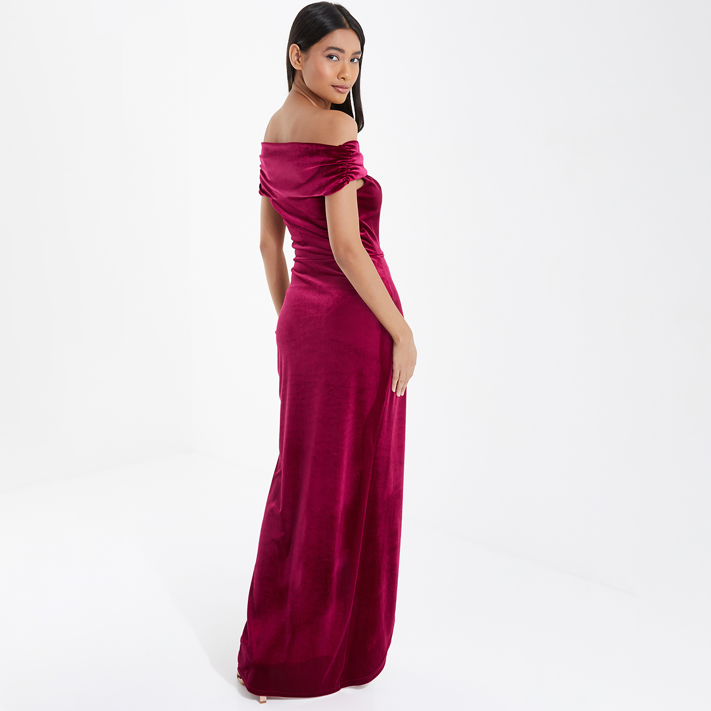 كويز - فستان ماكسي بياقة باردو أكتاف مشكوفة - سادة-women-clothing-dresses-image-4