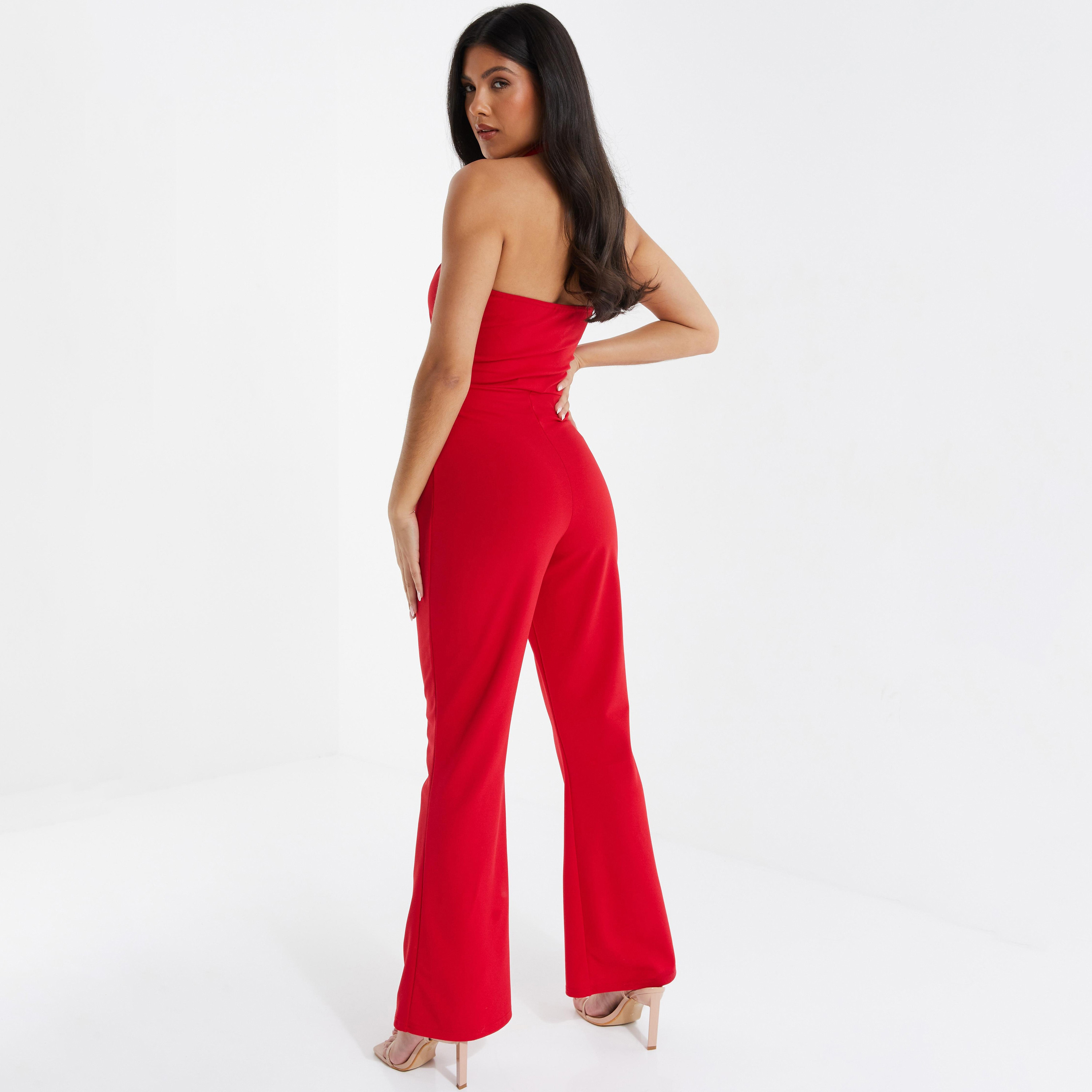 Quiz Plain Halter Neck Jumpsuits with Back Button Closure-women-clothing-jumpsuits-image-4