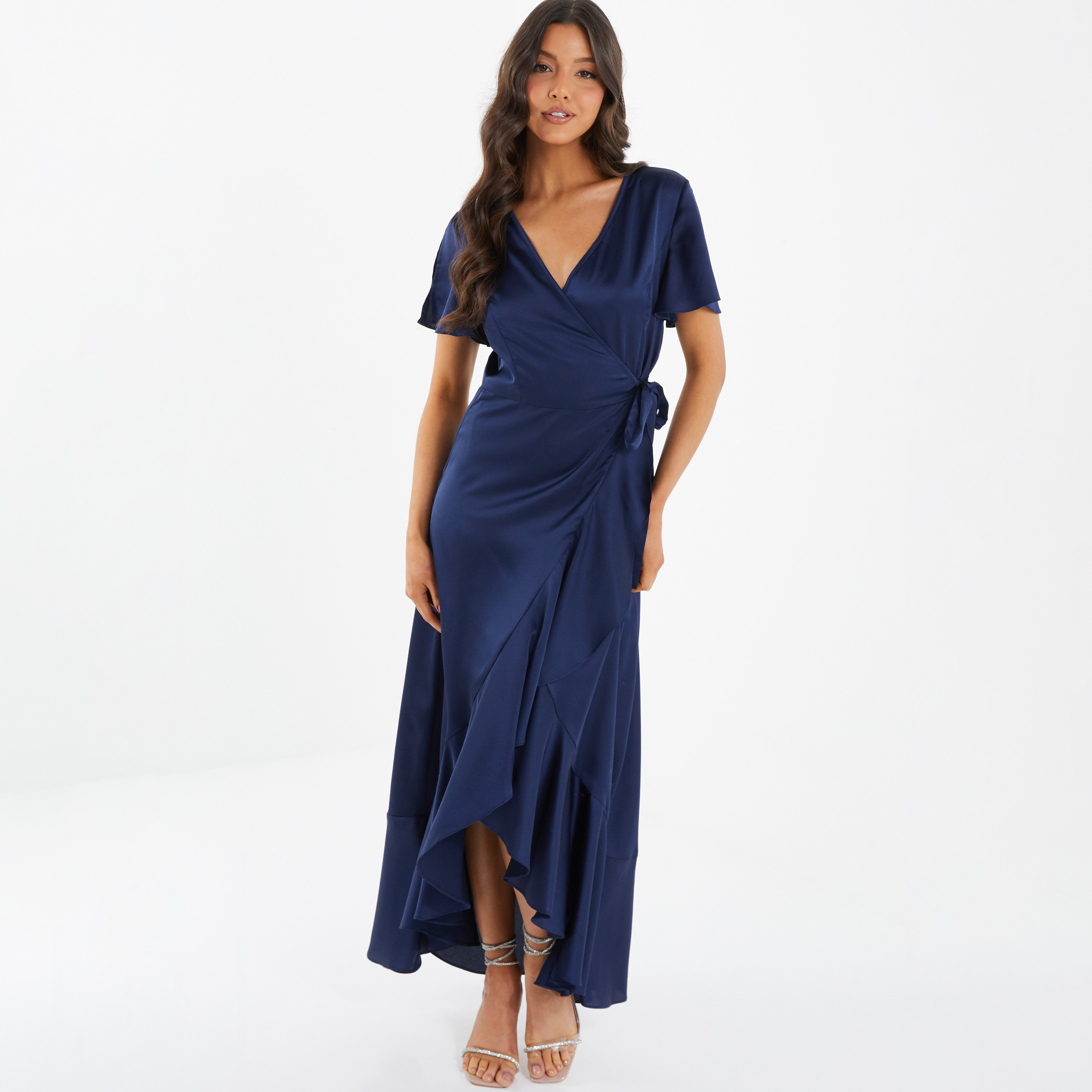 Quiz Plain V-Neck Wrap Maxi Dress-women-clothing-dresses-image-1