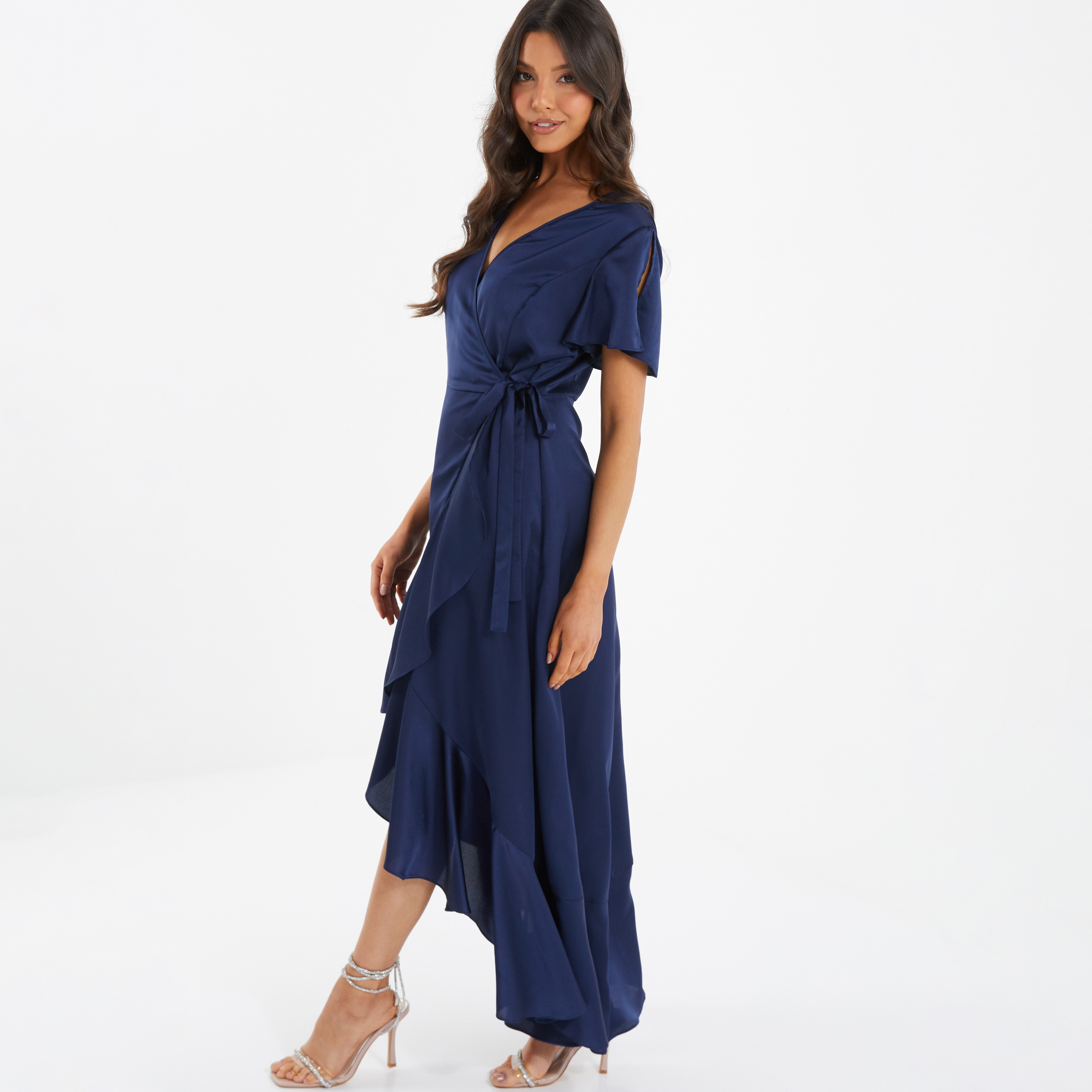 فستان ماكسي سادة ملفوف بفتحة رقبة على شكل حرف V من كويز-women-clothing-dresses-image-2