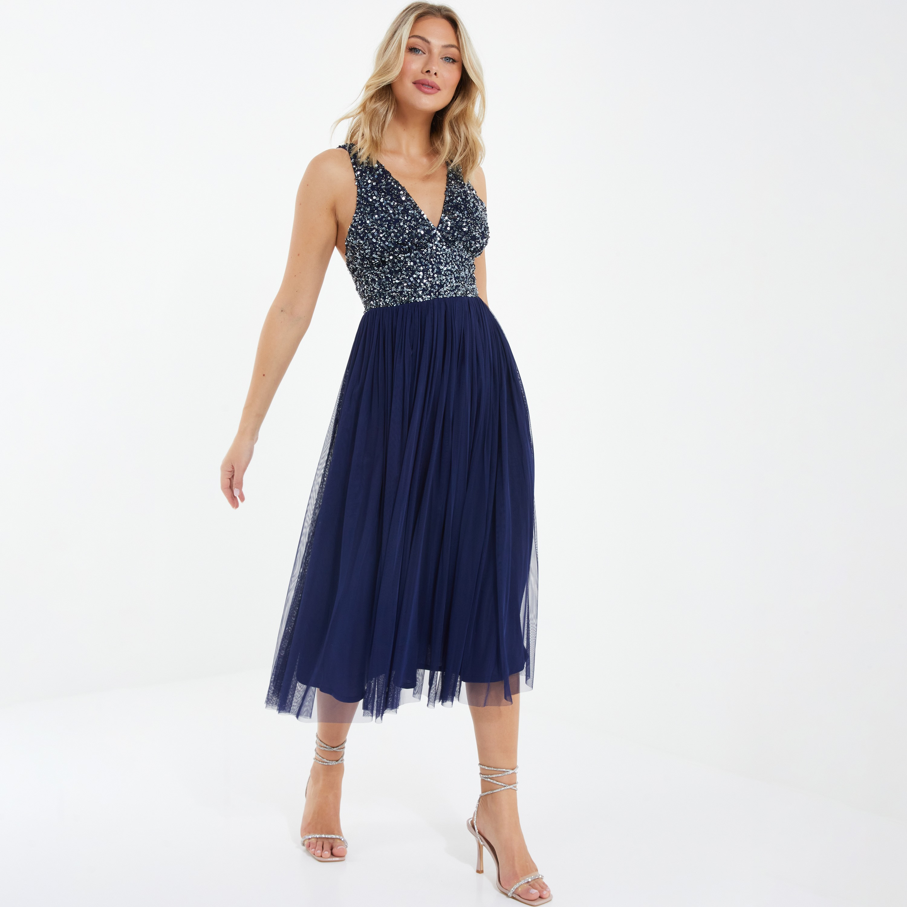 Quiz Sequins V-Neck Midi Dress-women-clothing-dresses-image-1