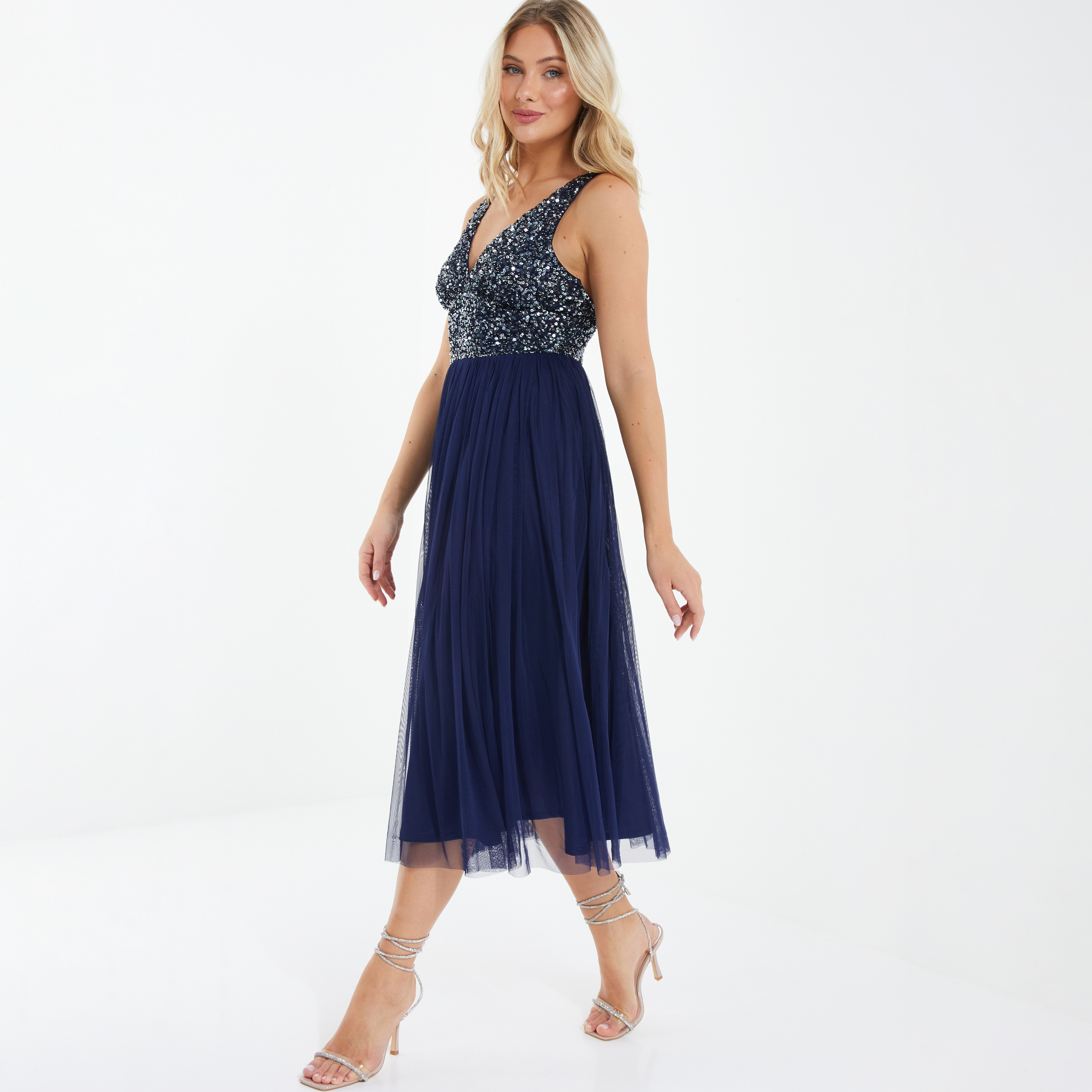 Quiz Sequins V-Neck Midi Dress-women-clothing-dresses-image-2