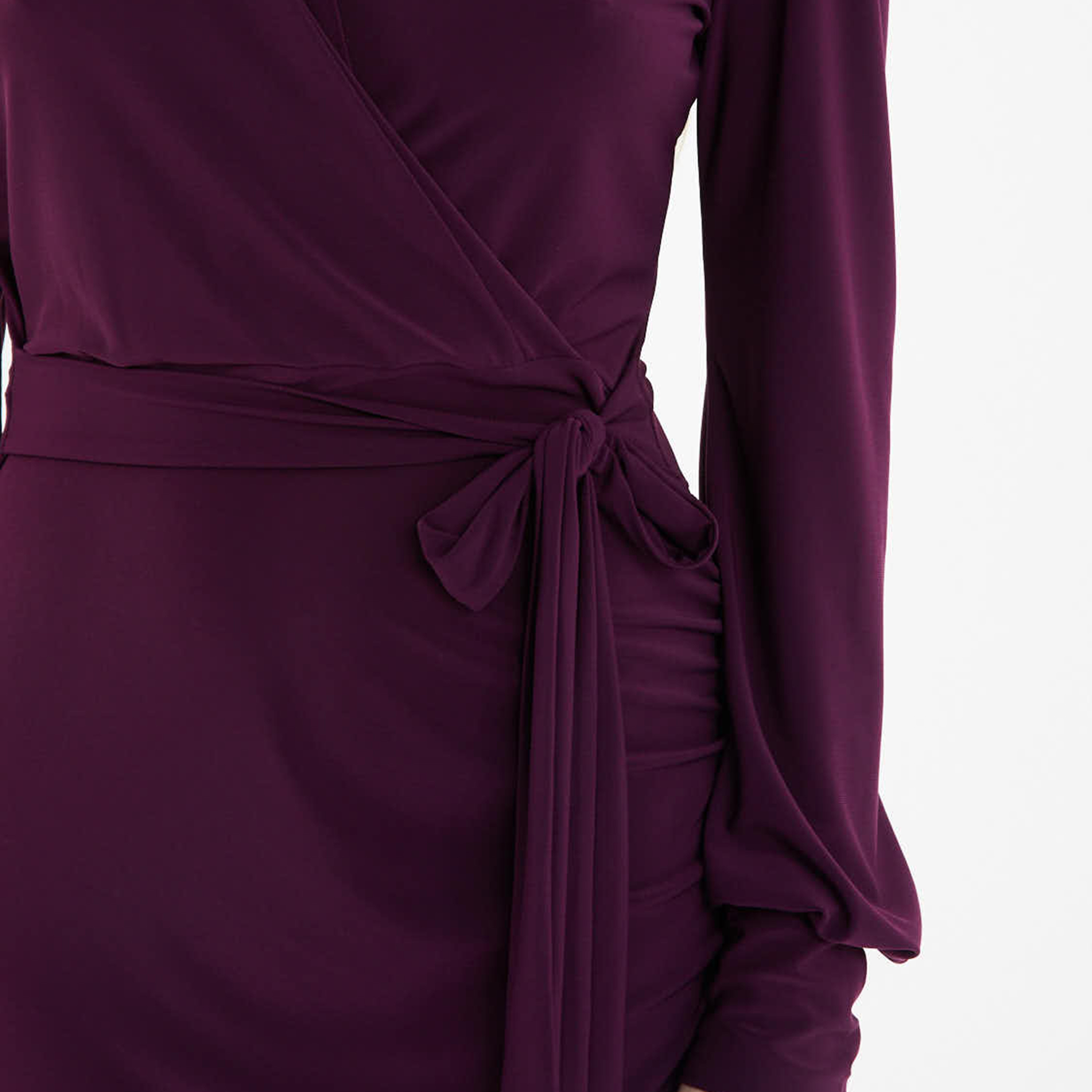 فستان متوسط الطول سادة ملفوف برقبة على شكل حرف V من كويز-women-clothing-dresses-image-3