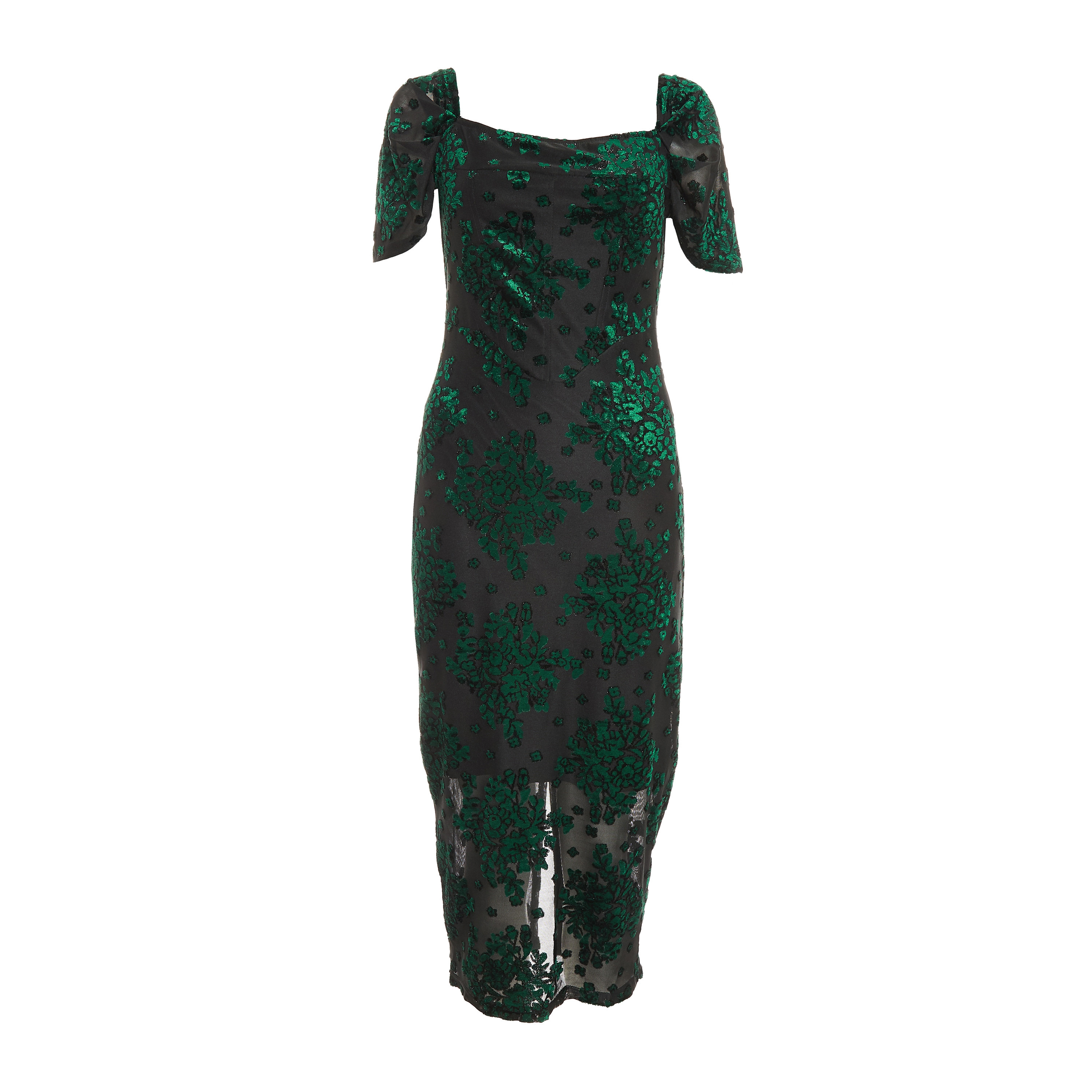 كويز - فستان بطول متوسط وضيق وياقة مربعة - مورد-women-clothing-dresses-image-5