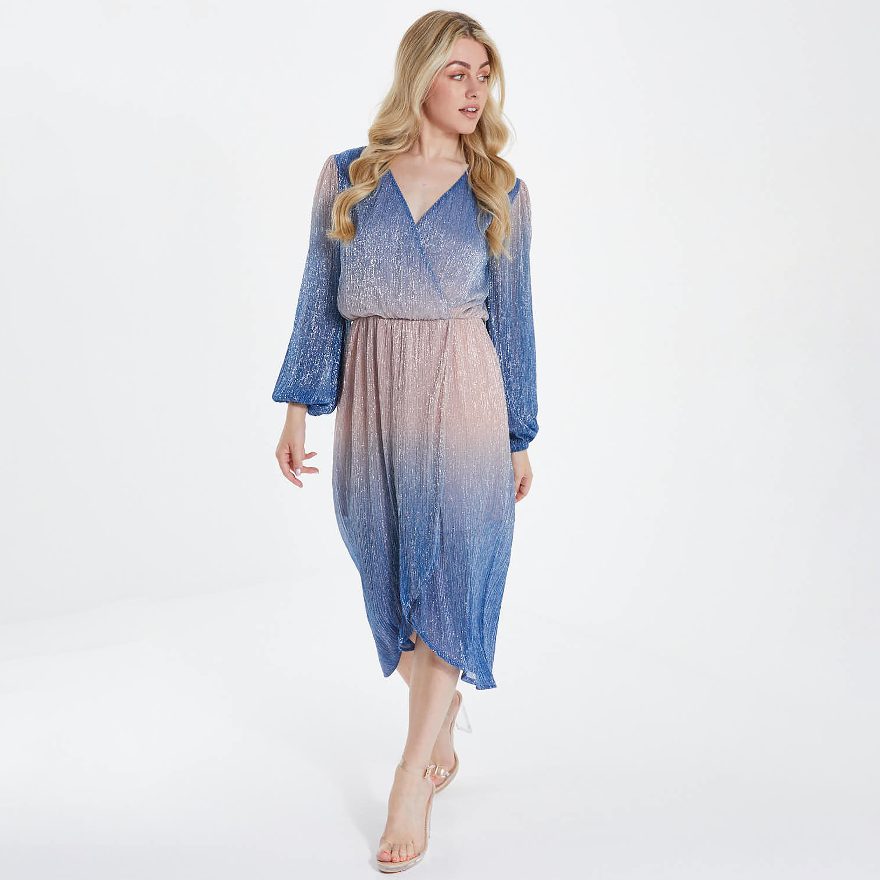 كويز - فستان لف متوسط الطول بياقة V - لون مموج-women-clothing-dresses-image-1