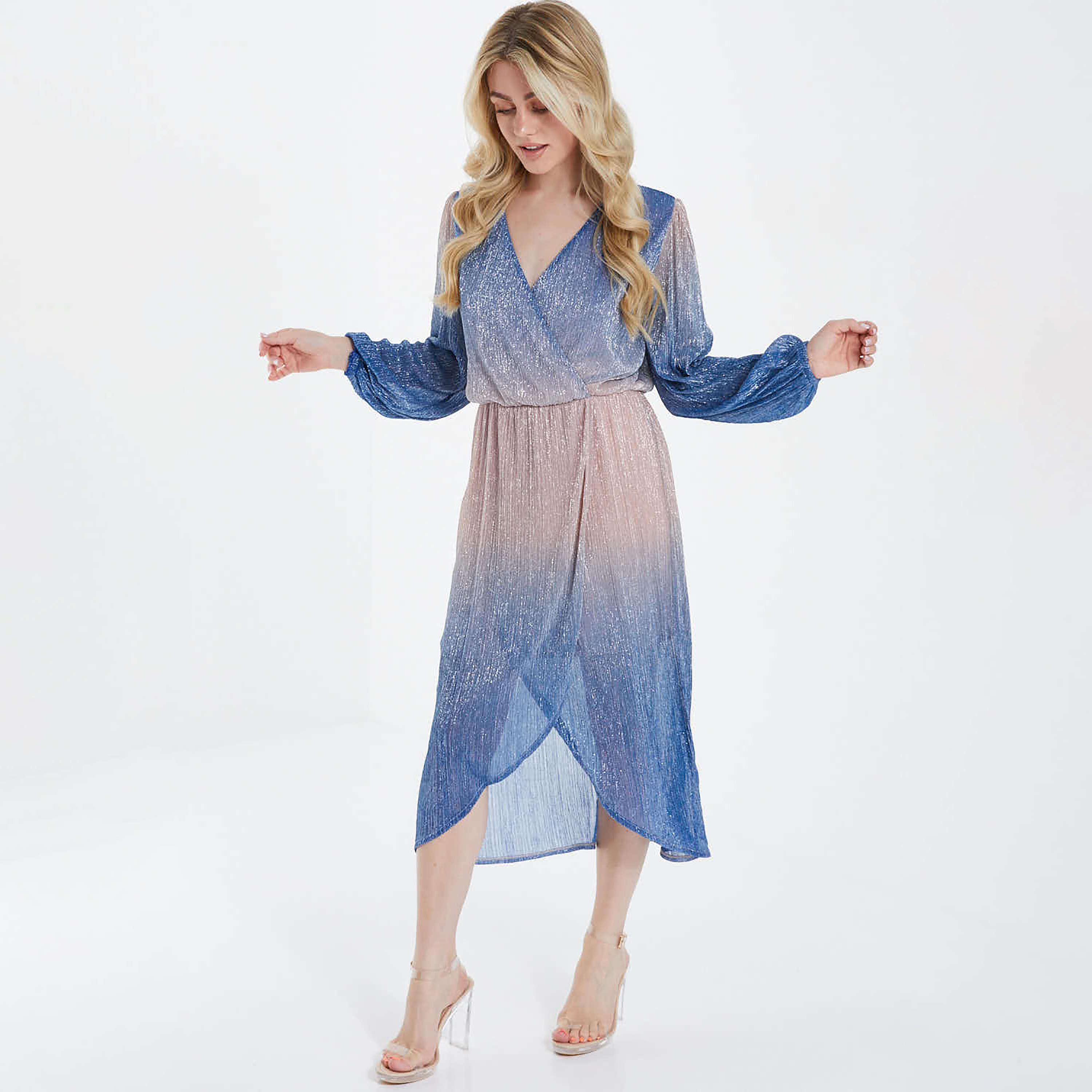 كويز - فستان لف متوسط الطول بياقة V - لون مموج-women-clothing-dresses-image-2