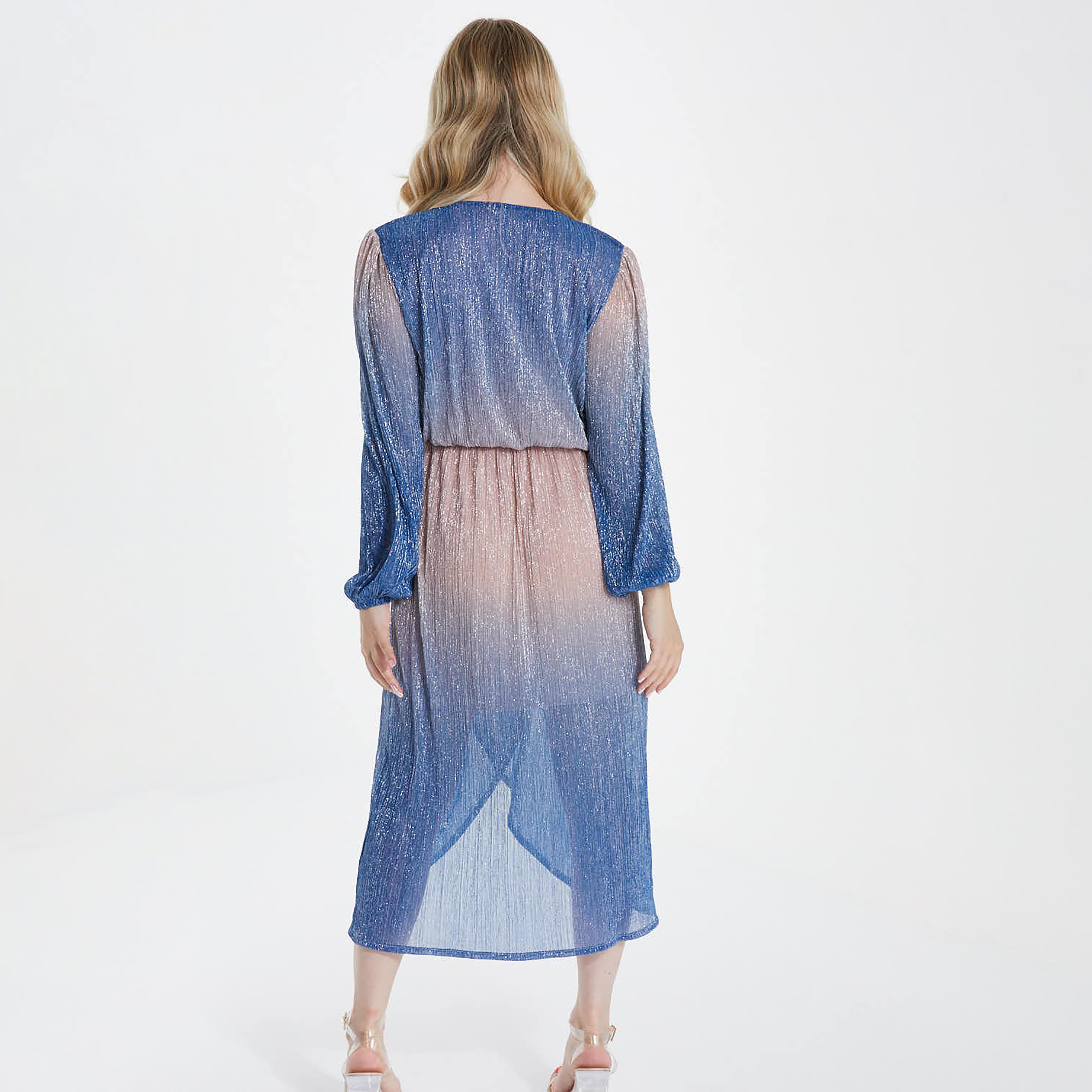 كويز - فستان لف متوسط الطول بياقة V - لون مموج-women-clothing-dresses-image-4