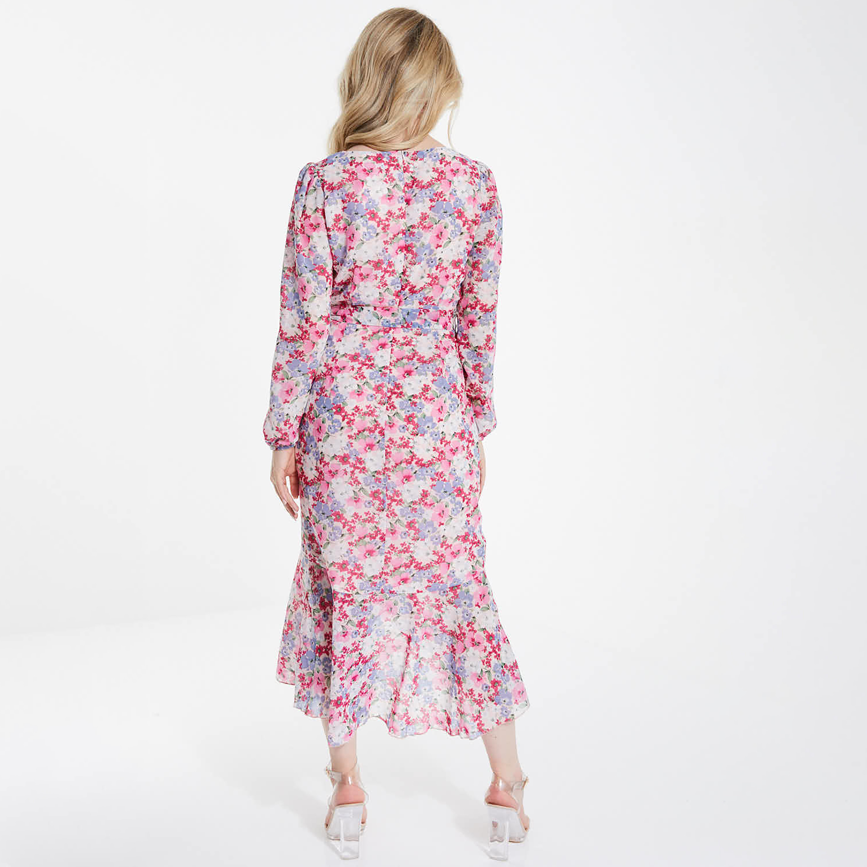 فستان متوسط الطول ملفوف مطبوعة بالزهور من كويز-women-clothing-dresses-image-3