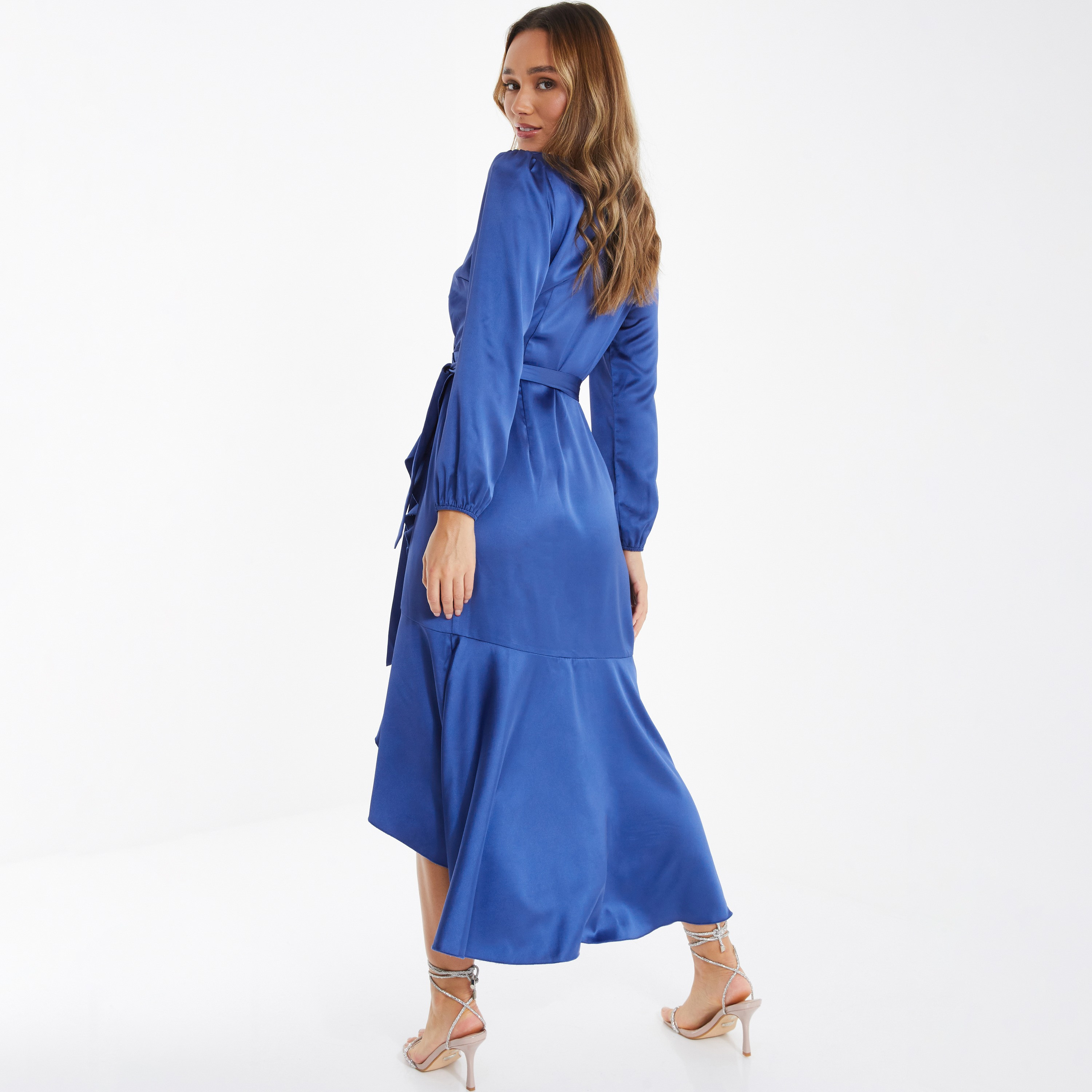 فستان متوسط الطول سادة ملفوف برقبة على شكل حرف V من كويز-women-clothing-dresses-image-3