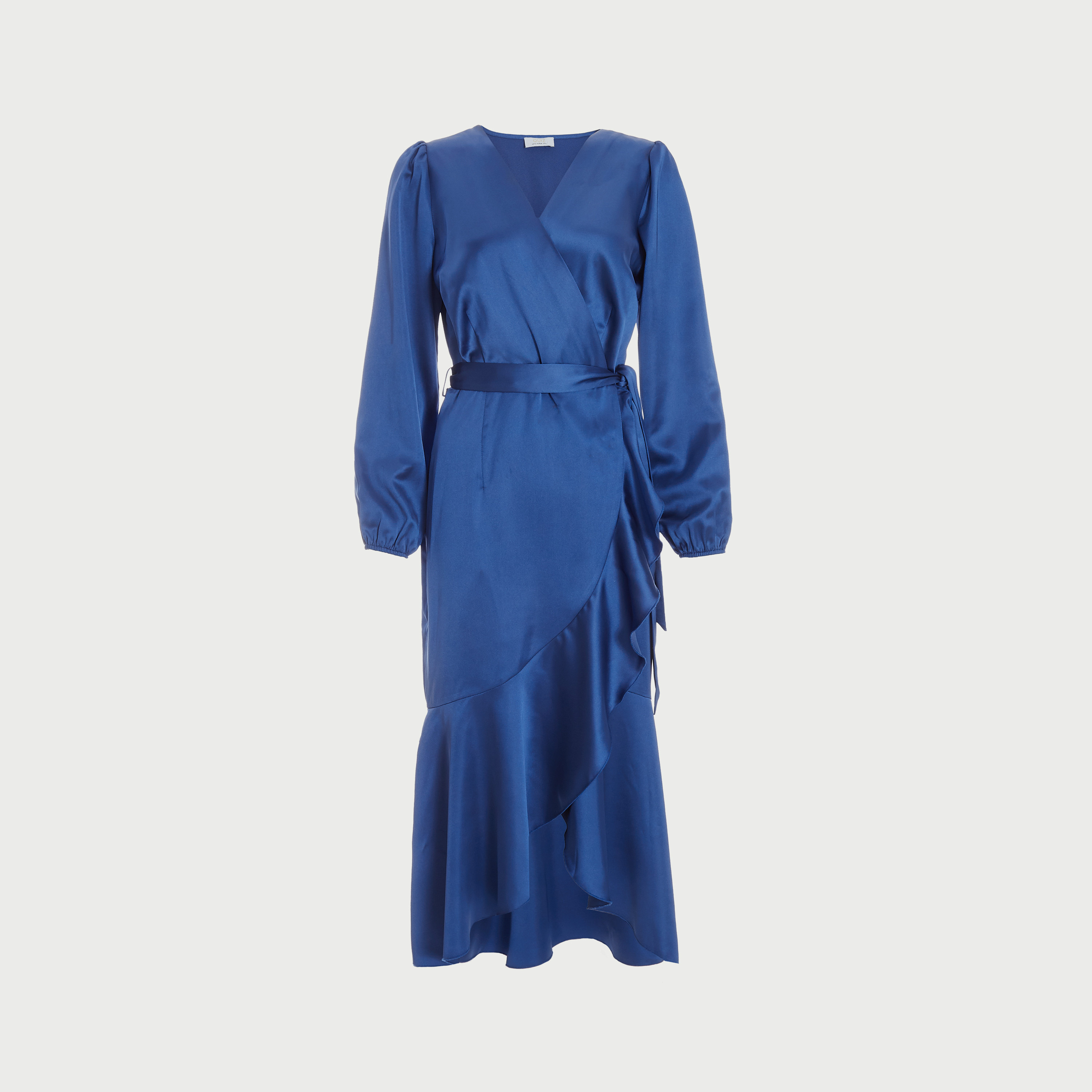 فستان متوسط الطول سادة ملفوف برقبة على شكل حرف V من كويز-women-clothing-dresses-image-4