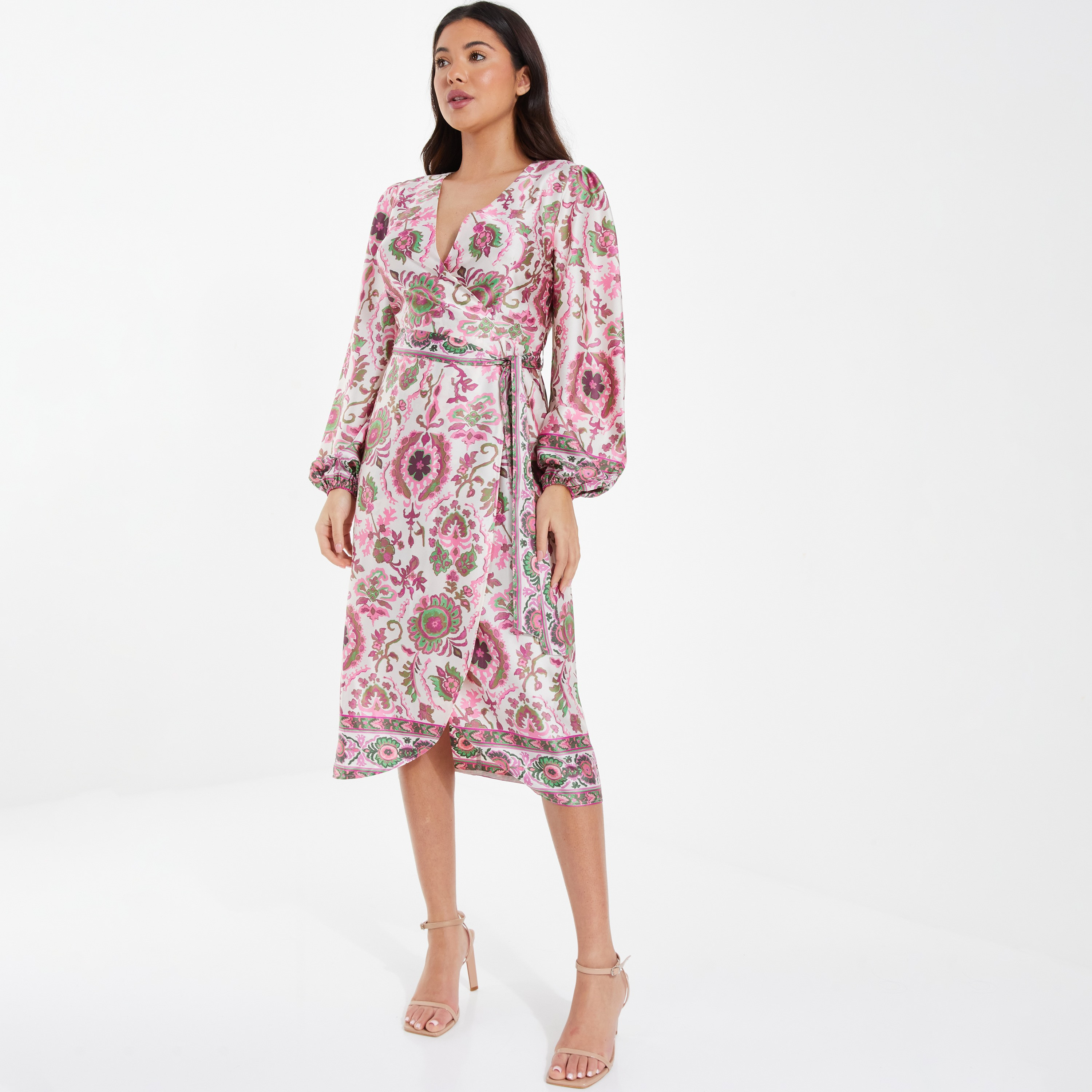 فستان بيزلي متوسط الطول ملفوف برقبة على شكل V من كويز-women-clothing-dresses-image-1