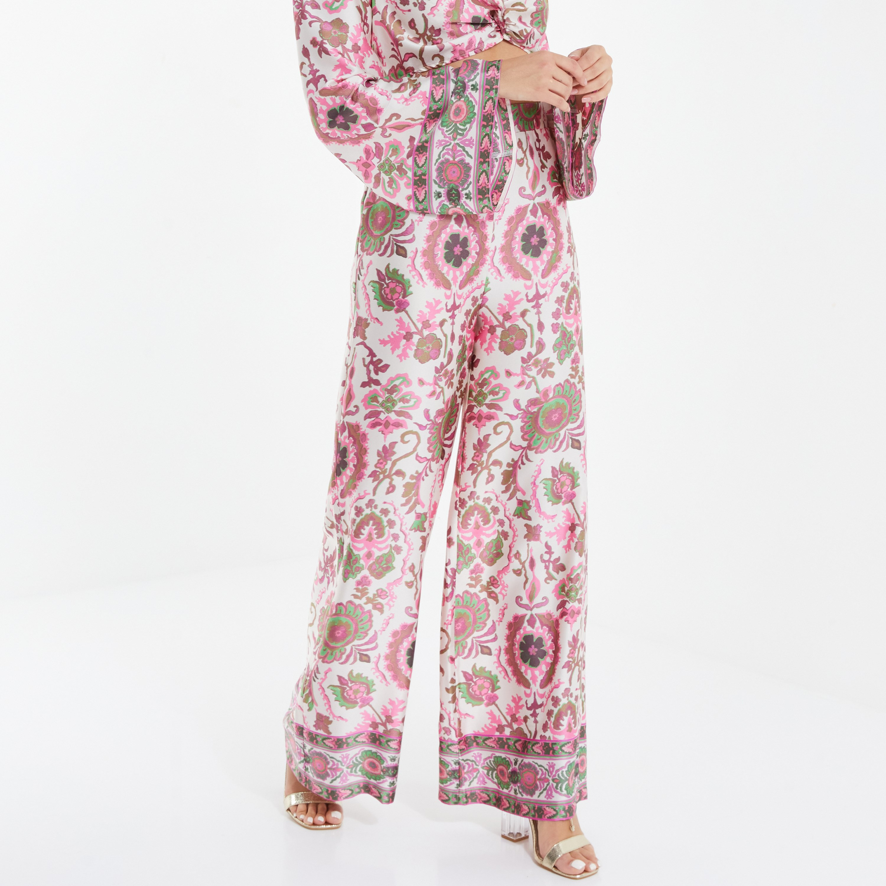 بالازو سادة بيزلي بخصر مرتفع من كويز -women-clothing-bottoms-trousers-image-1