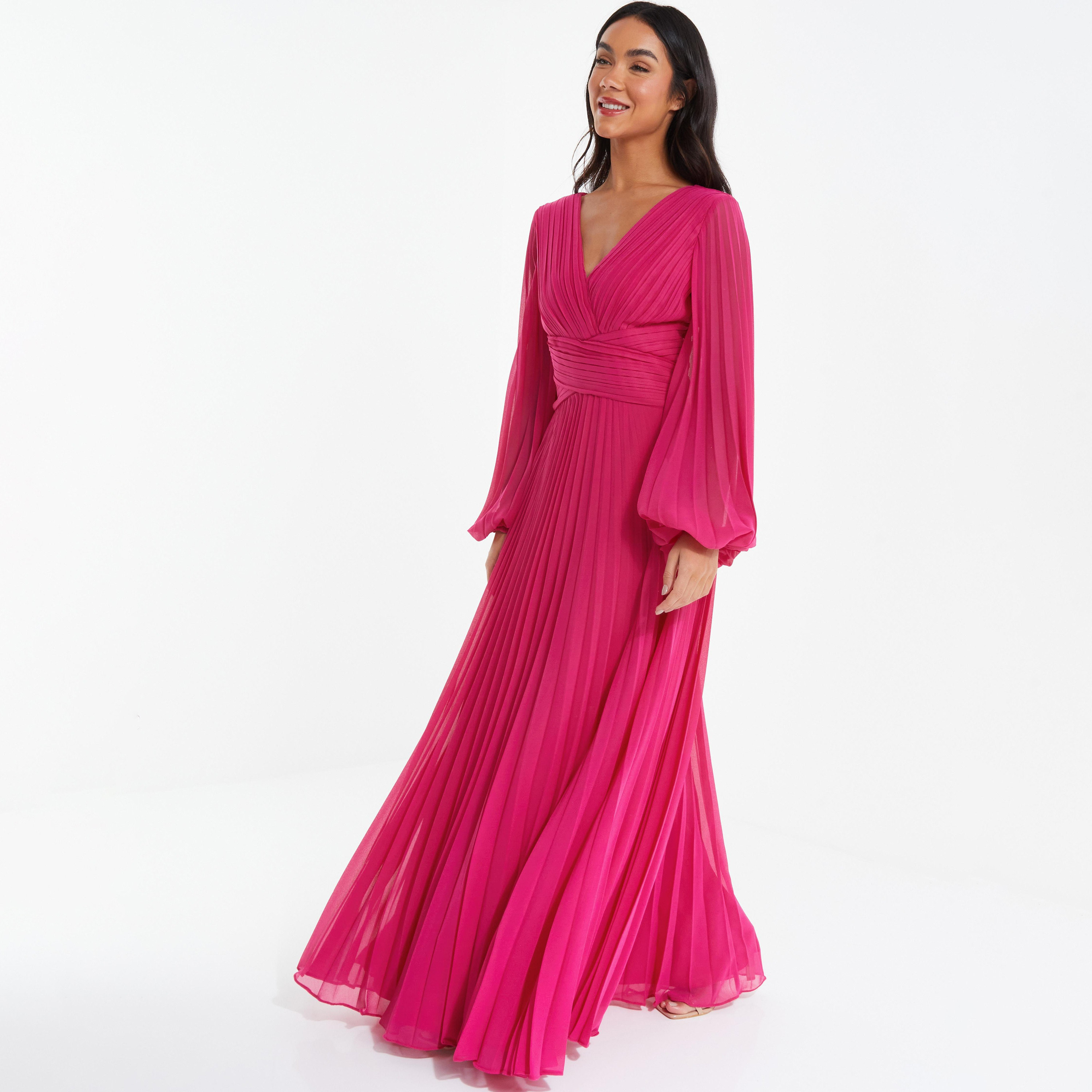  فستان ماكسي مطوي برقبة على شكل V مطويات من كويز-women-clothing-dresses-image-2