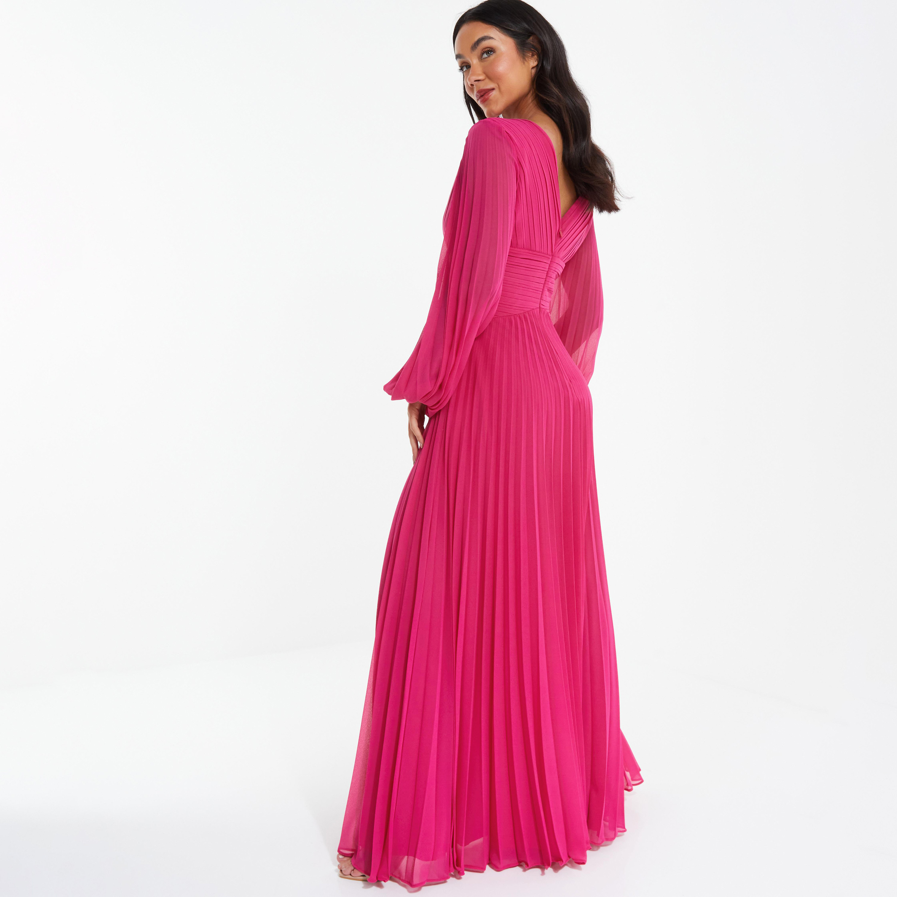  فستان ماكسي مطوي برقبة على شكل V مطويات من كويز-women-clothing-dresses-image-4