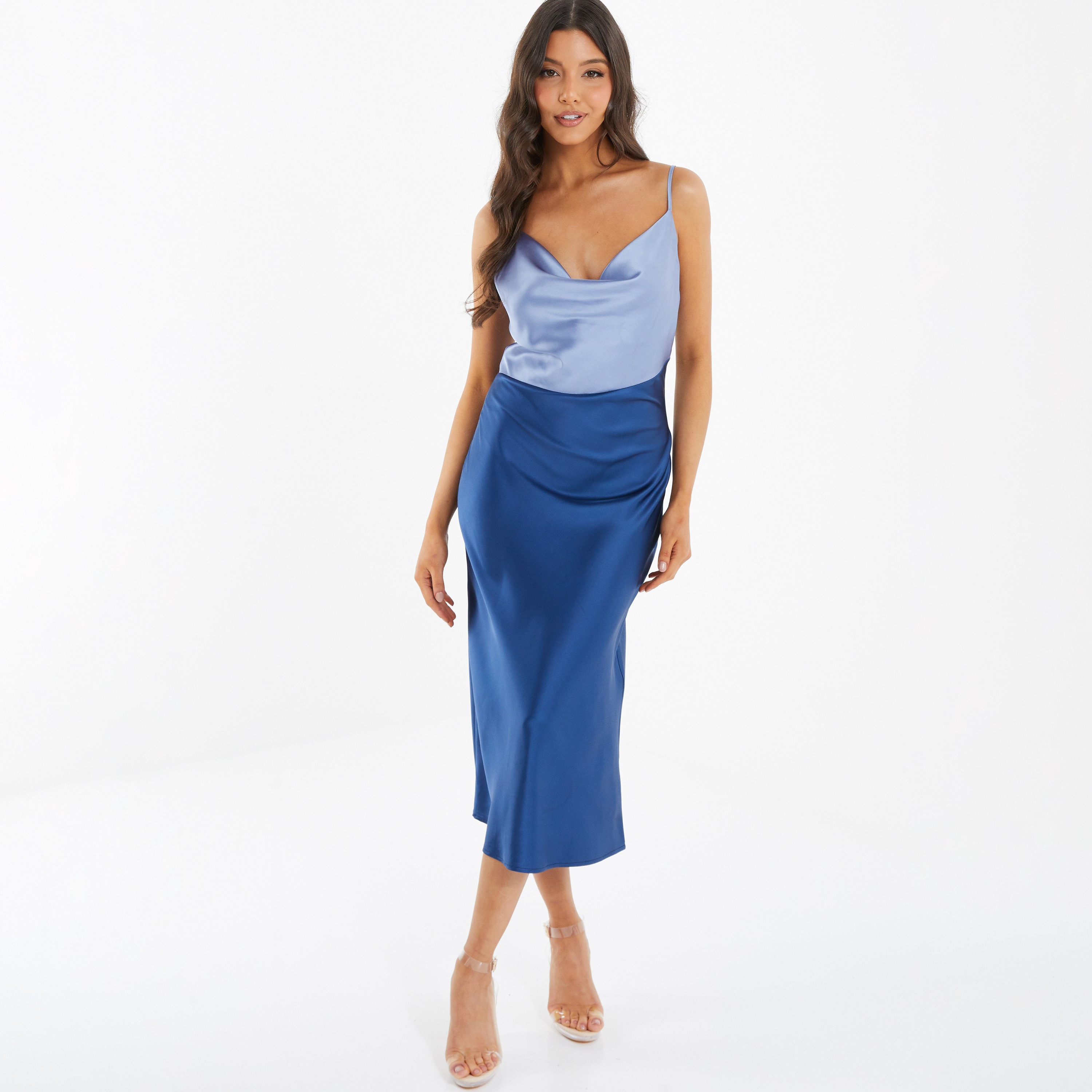 Quiz Satin Plain Shoulder Strap Slip Midi Dress-women-clothing-dresses-image-1