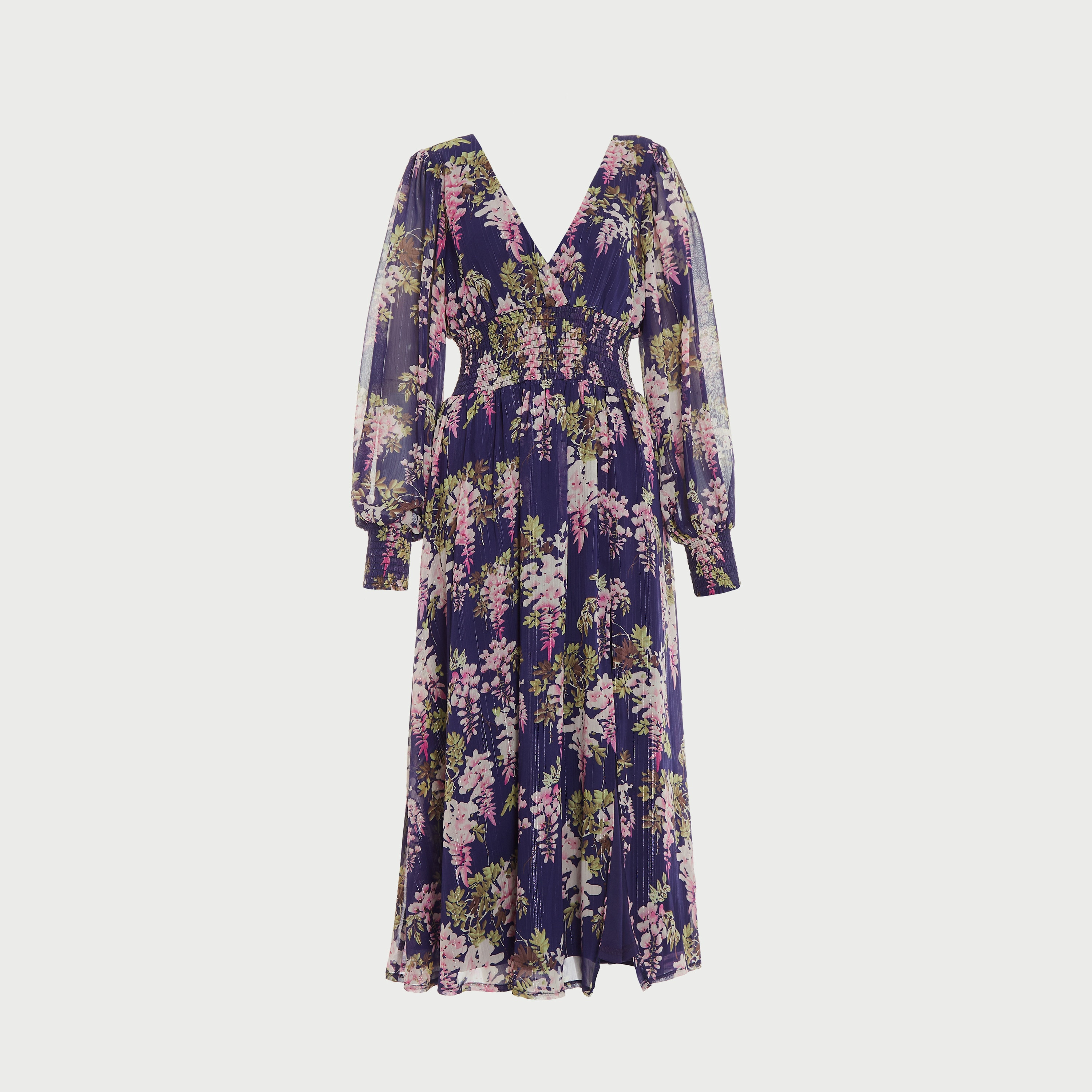 Quiz Floral V-Neck Tiered Midi Dress-women-clothing-dresses-image-4