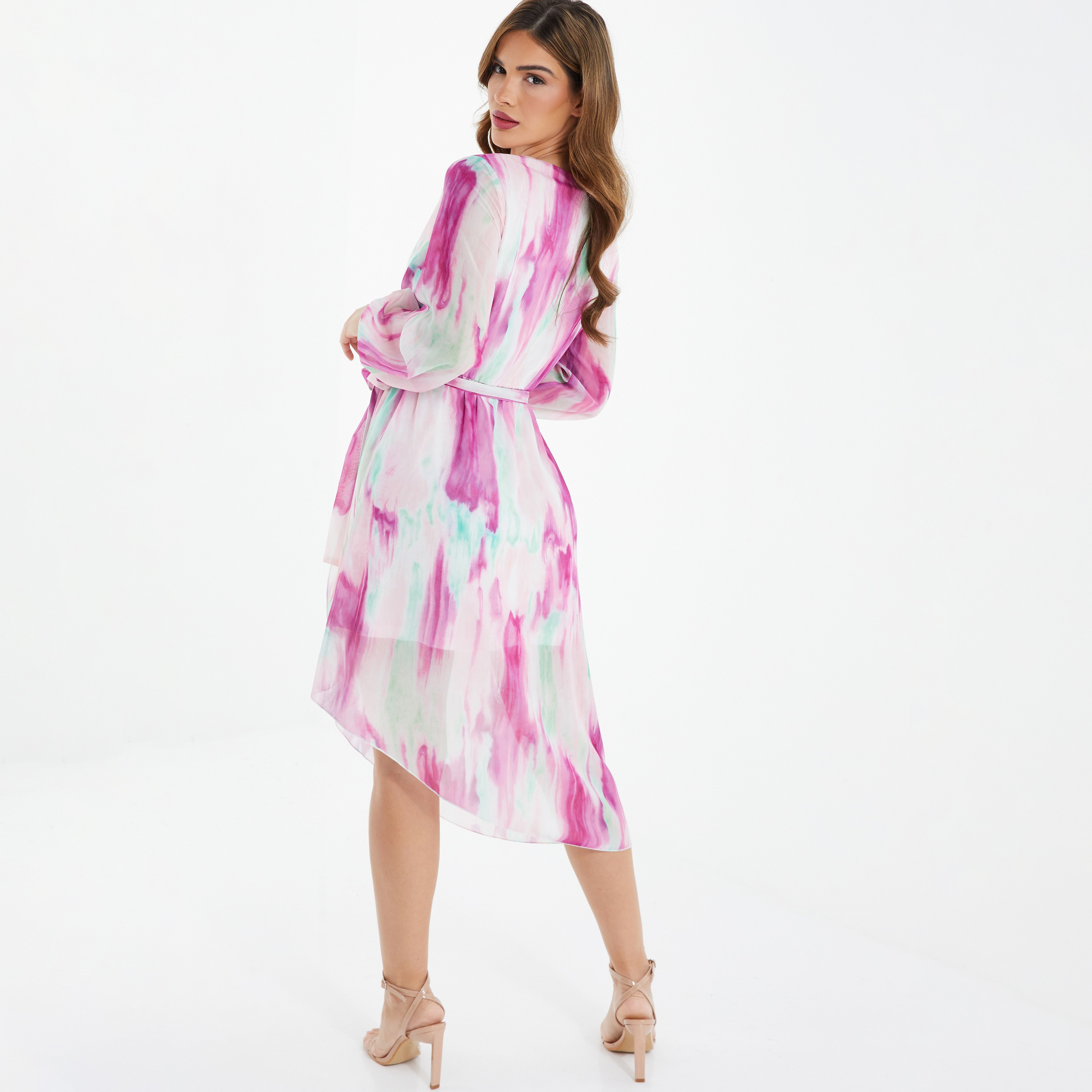 كويز - فستان لف بطول متوسط وياقة V - مصبوغ-women-clothing-dresses-image-3