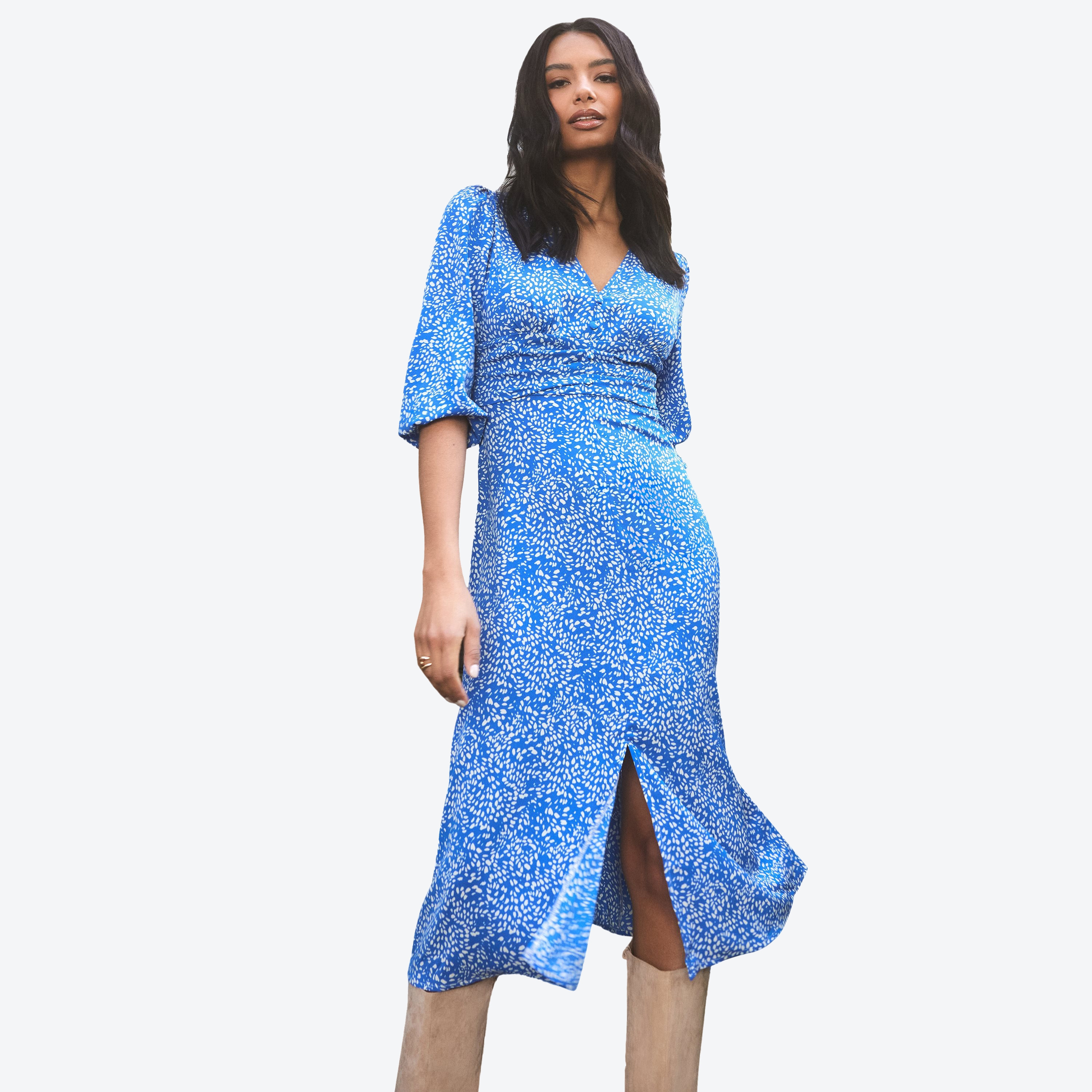Quiz Printed V-Neck Slit Midi Dress-women-clothing-dresses-image-1