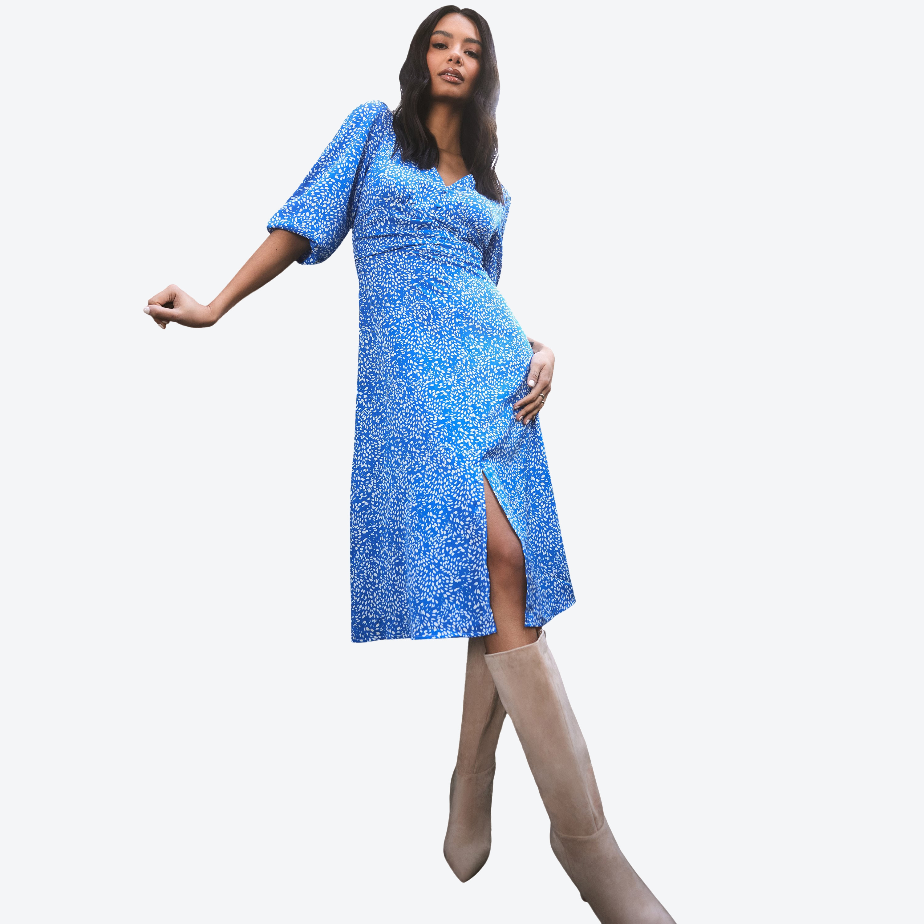 Quiz Printed V-Neck Slit Midi Dress-women-clothing-dresses-image-2