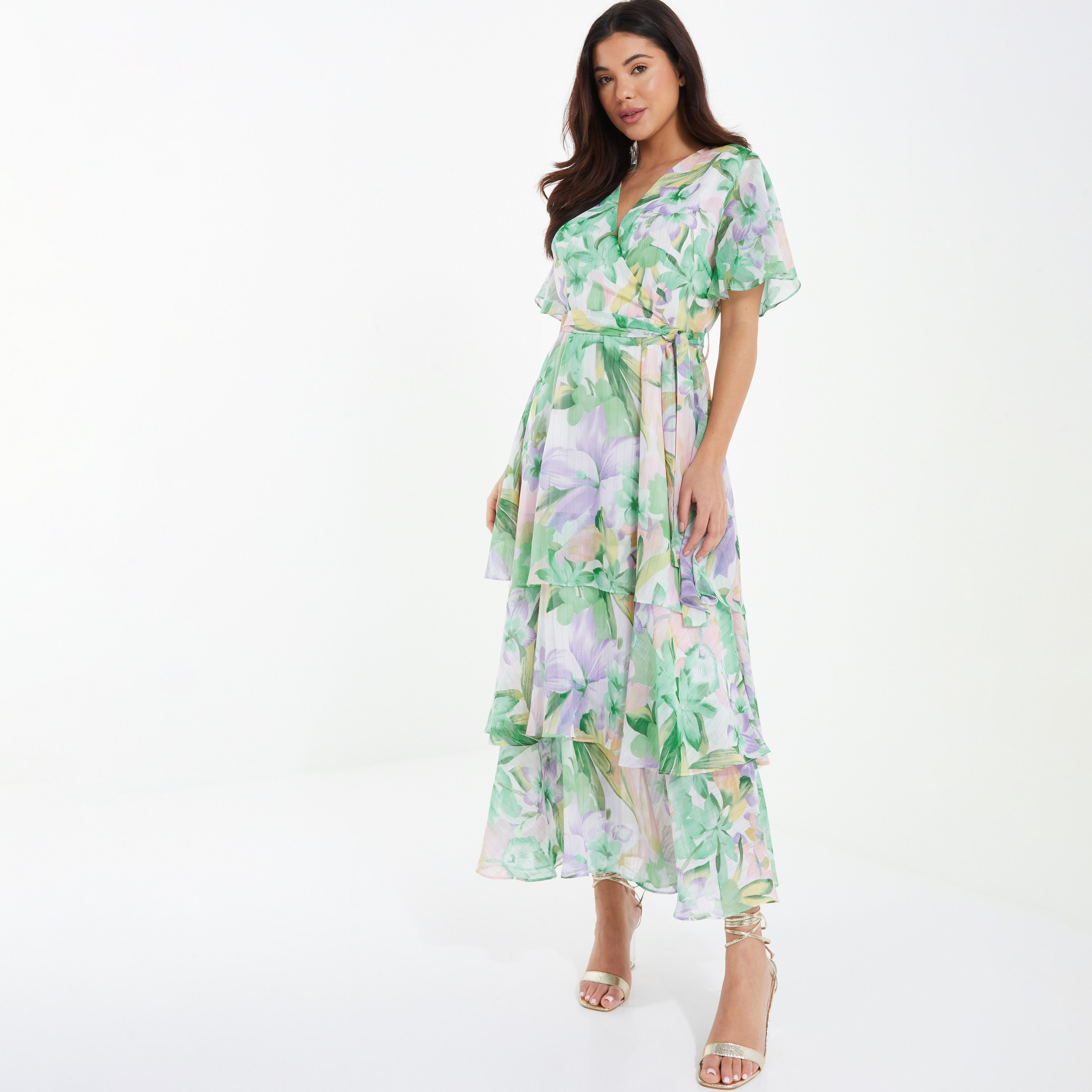 كويز - فستان لف بطول متوسط وياقة V - رسومات استوائية-women-clothing-dresses-image-2