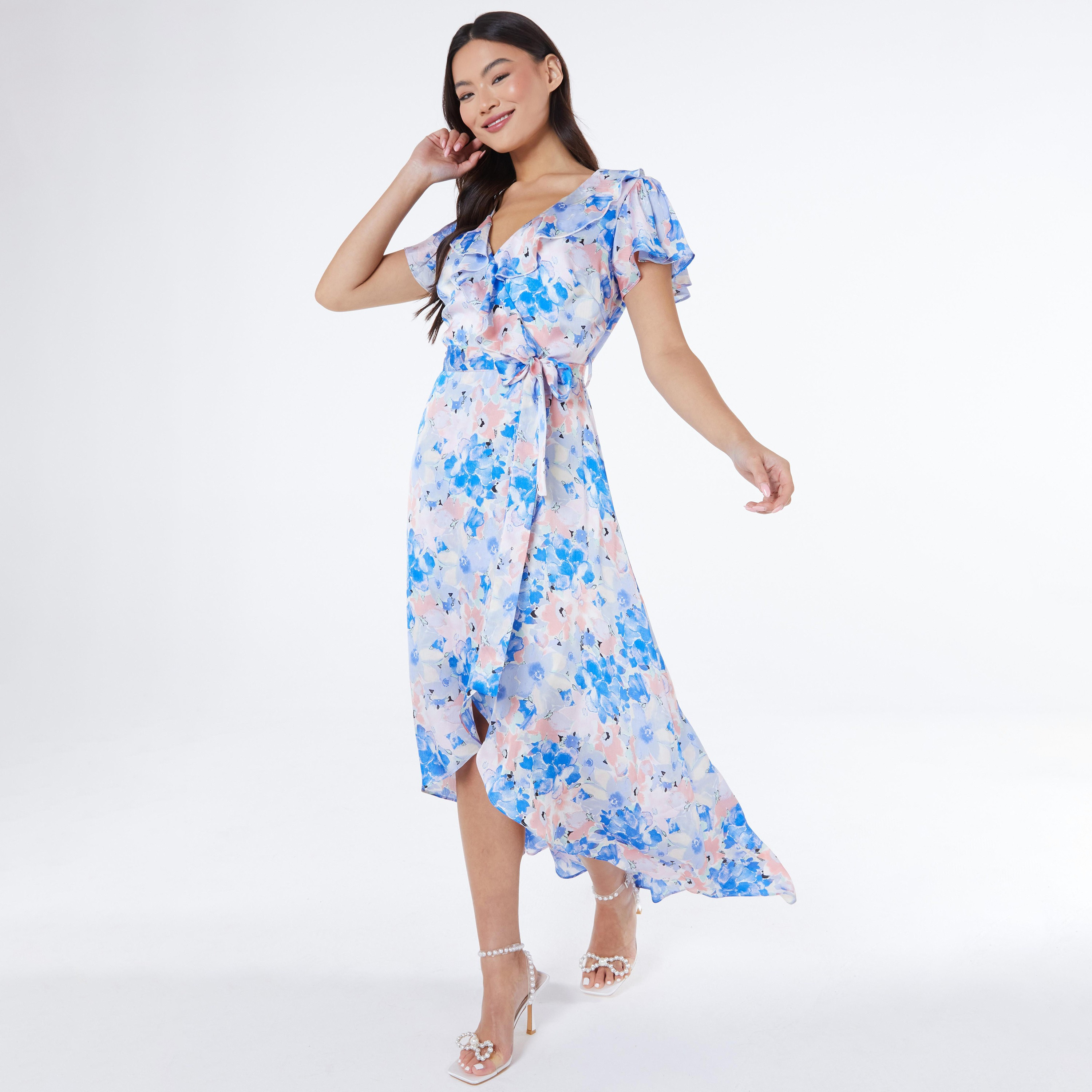  فستان متوسط الطول ملفوف برقبة على شكلV بطبعة الزهور من كويز-women-clothing-dresses-image-1