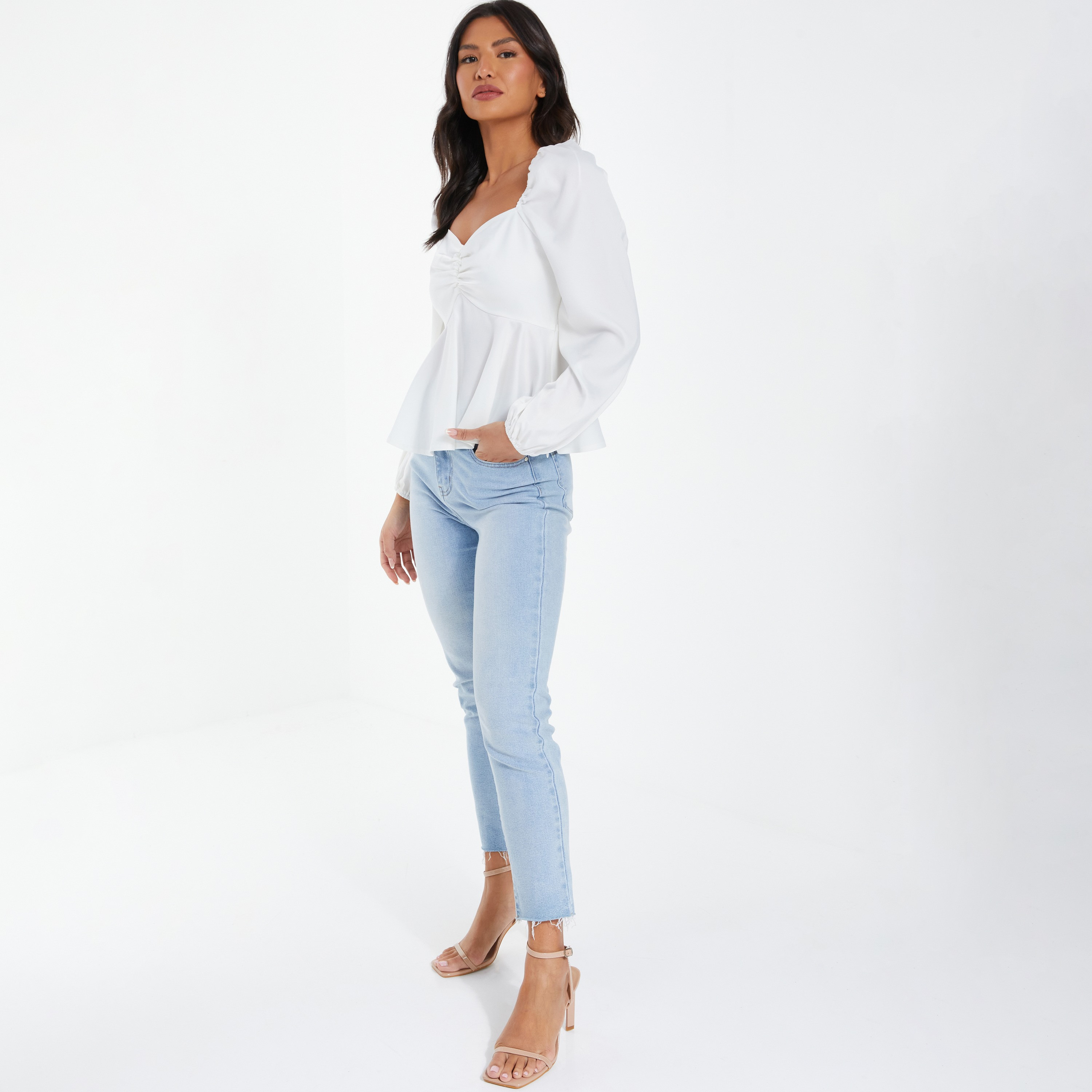 Quiz Plain Sweetheart Neck Long Sleeves Peplum Top-women-clothing-shirtsandblouses-blouses-image-2