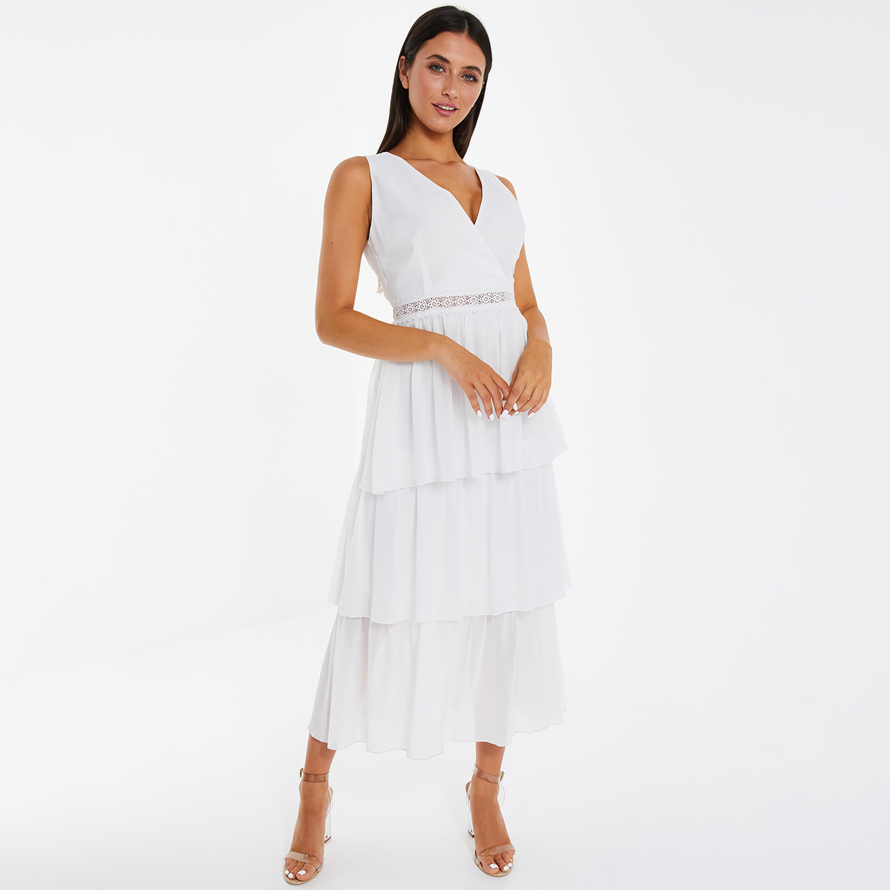 فستان متوسط الطول برقبة على شكل حرف V مزين بالدانتيل مع شريط واحدة من كويز-women-clothing-dresses-image-1