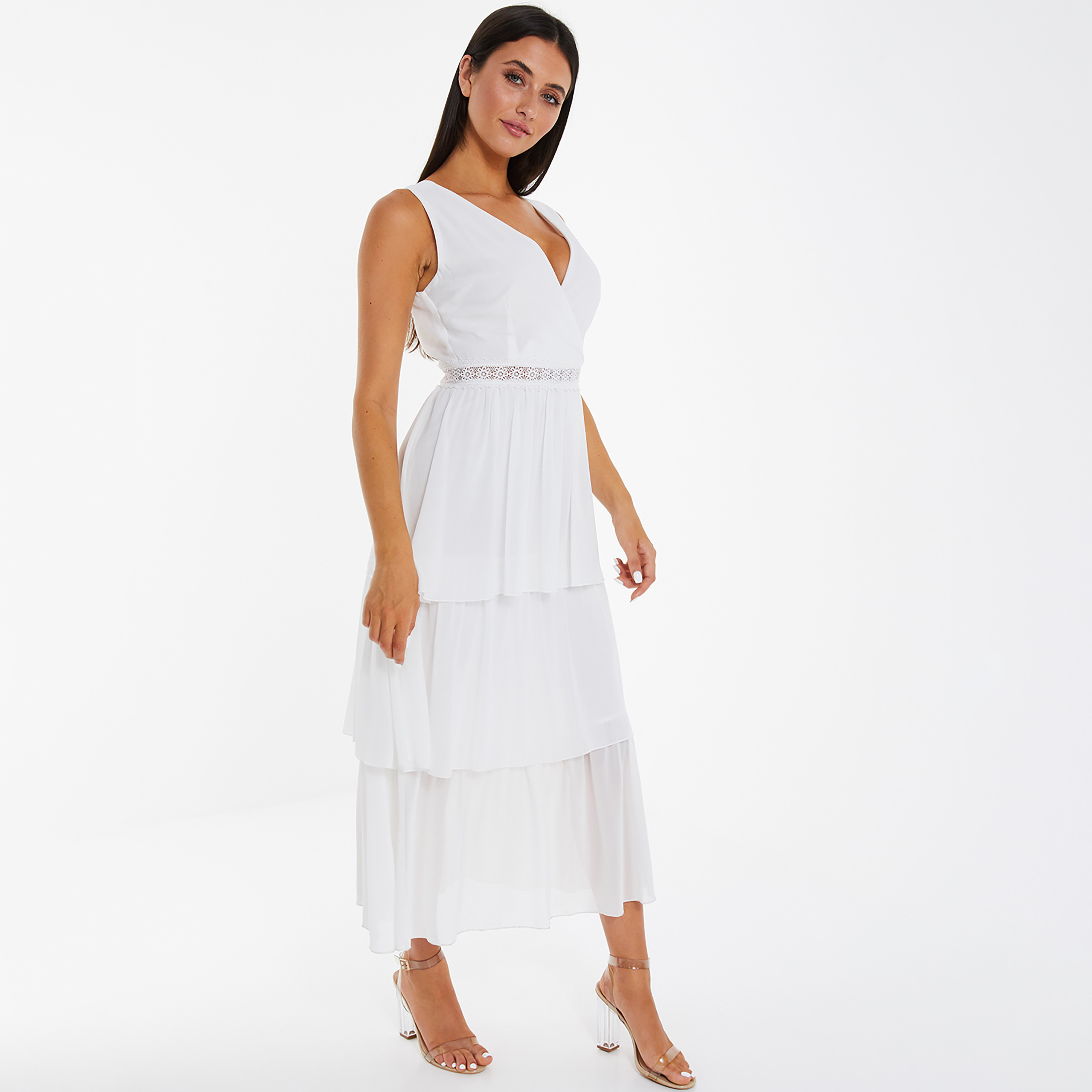 فستان متوسط الطول برقبة على شكل حرف V مزين بالدانتيل مع شريط واحدة من كويز-women-clothing-dresses-image-2