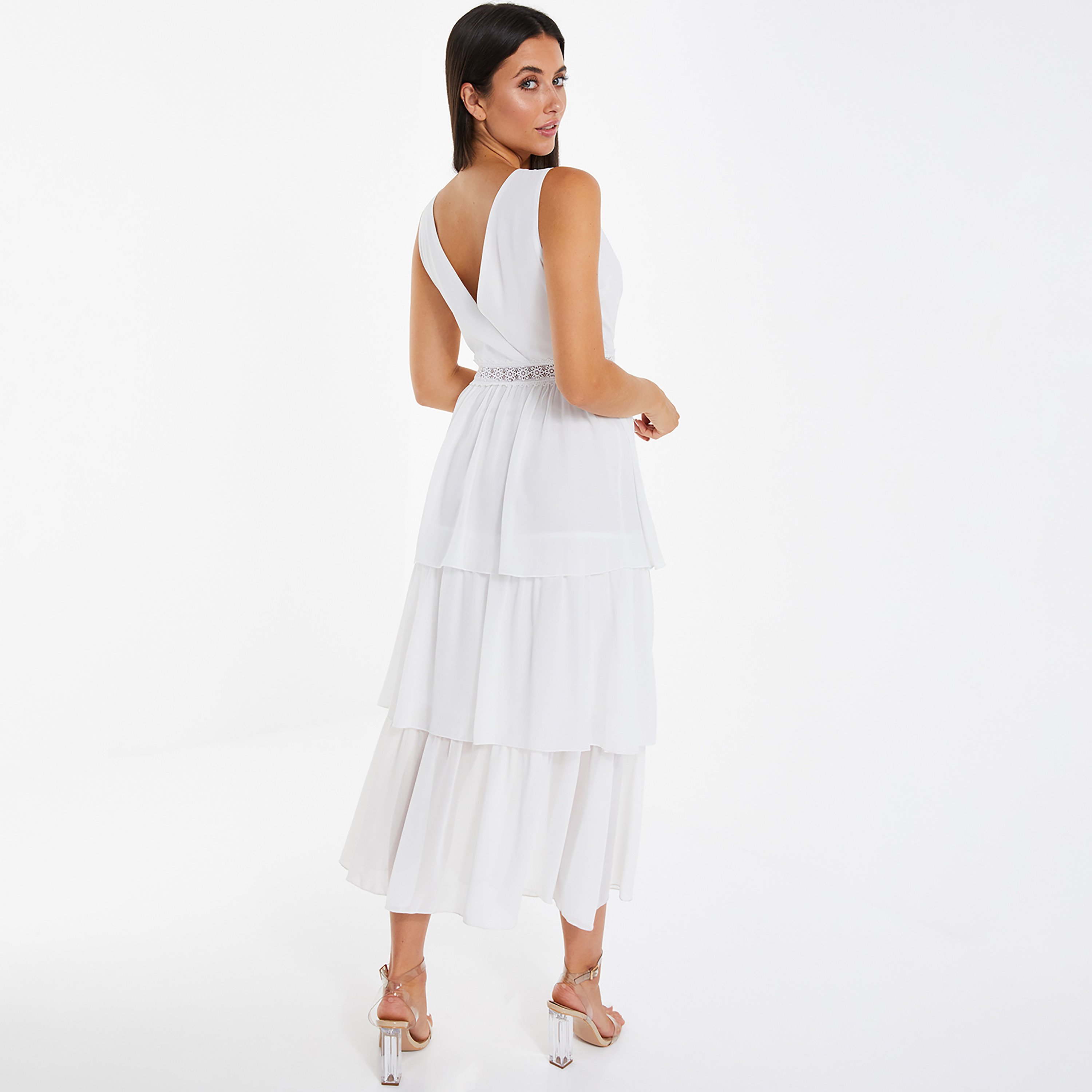 فستان متوسط الطول برقبة على شكل حرف V مزين بالدانتيل مع شريط واحدة من كويز-women-clothing-dresses-image-3