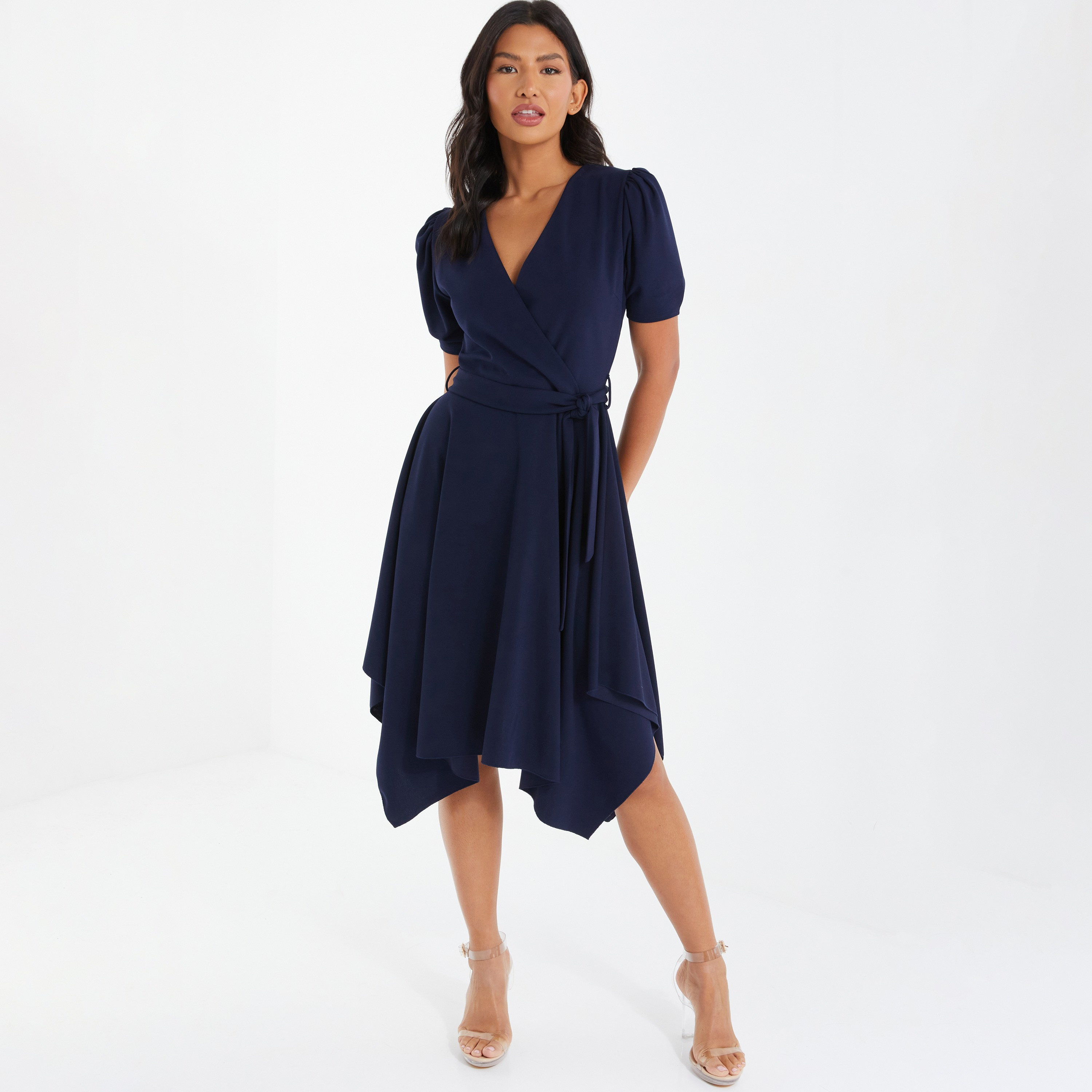 Quiz Plain V-Neck Wrap Midi Dress-women-clothing-dresses-image-2