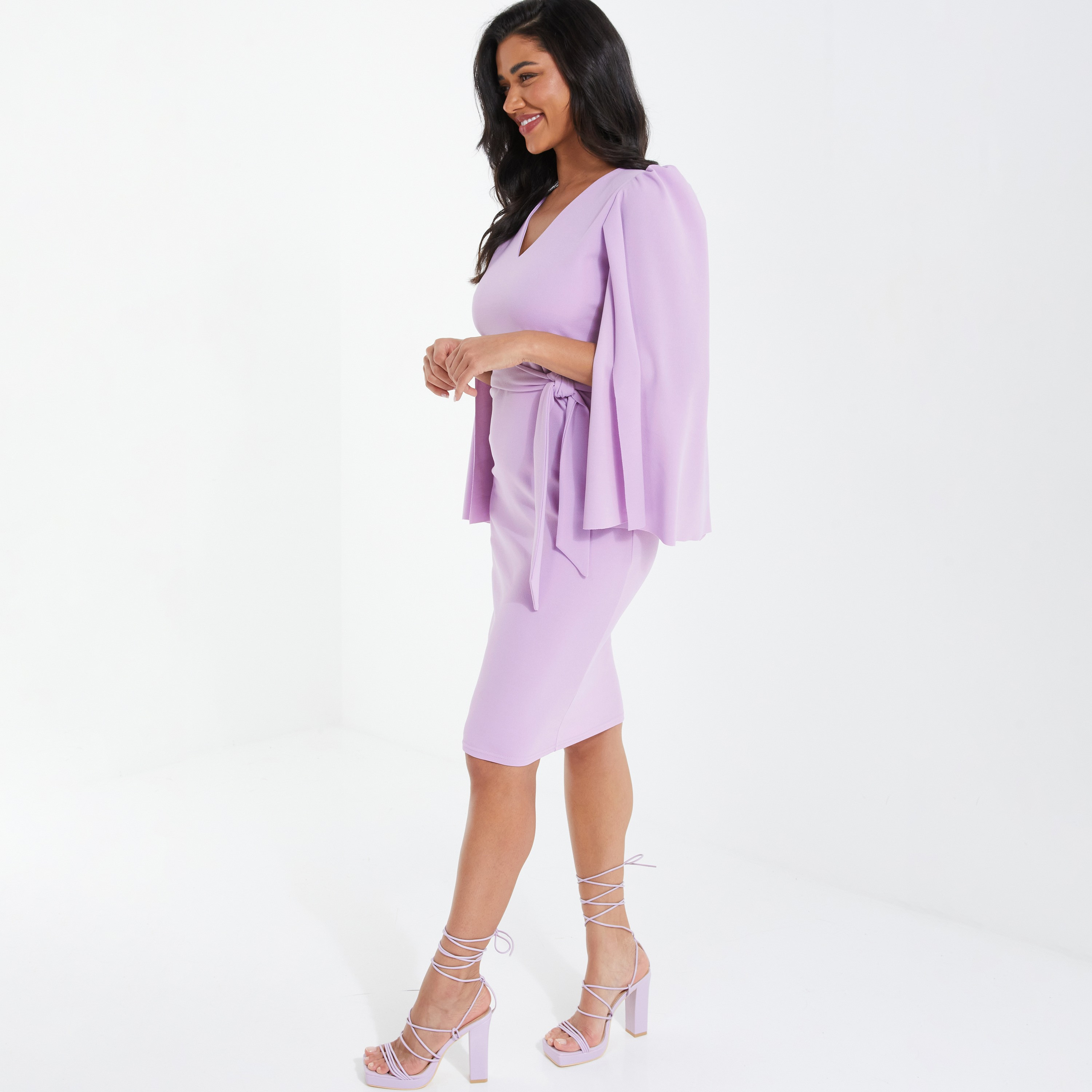 Quiz Plain V-Neck Knee Length Dress-women-clothing-dresses-image-2
