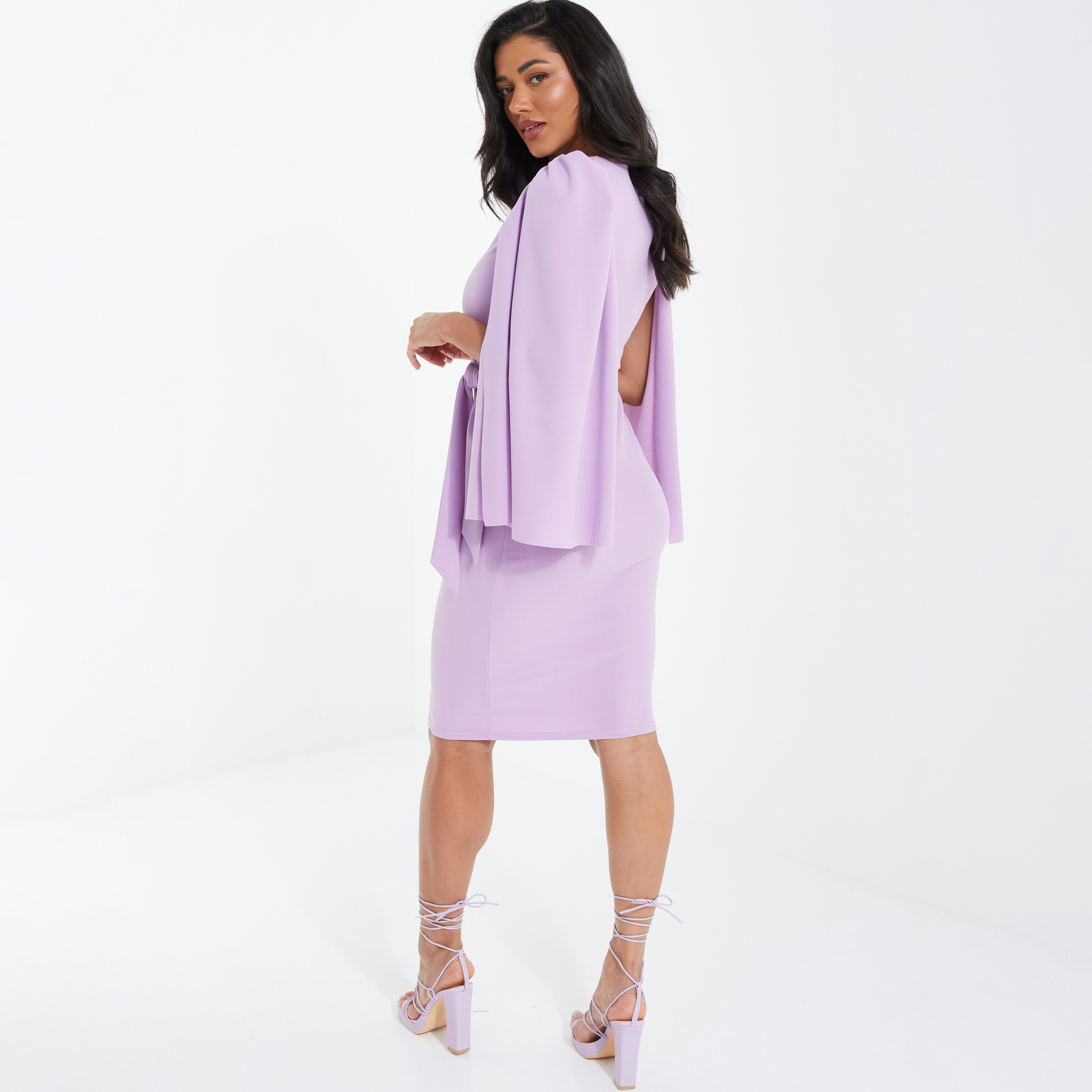 Quiz Plain V-Neck Knee Length Dress-women-clothing-dresses-image-3