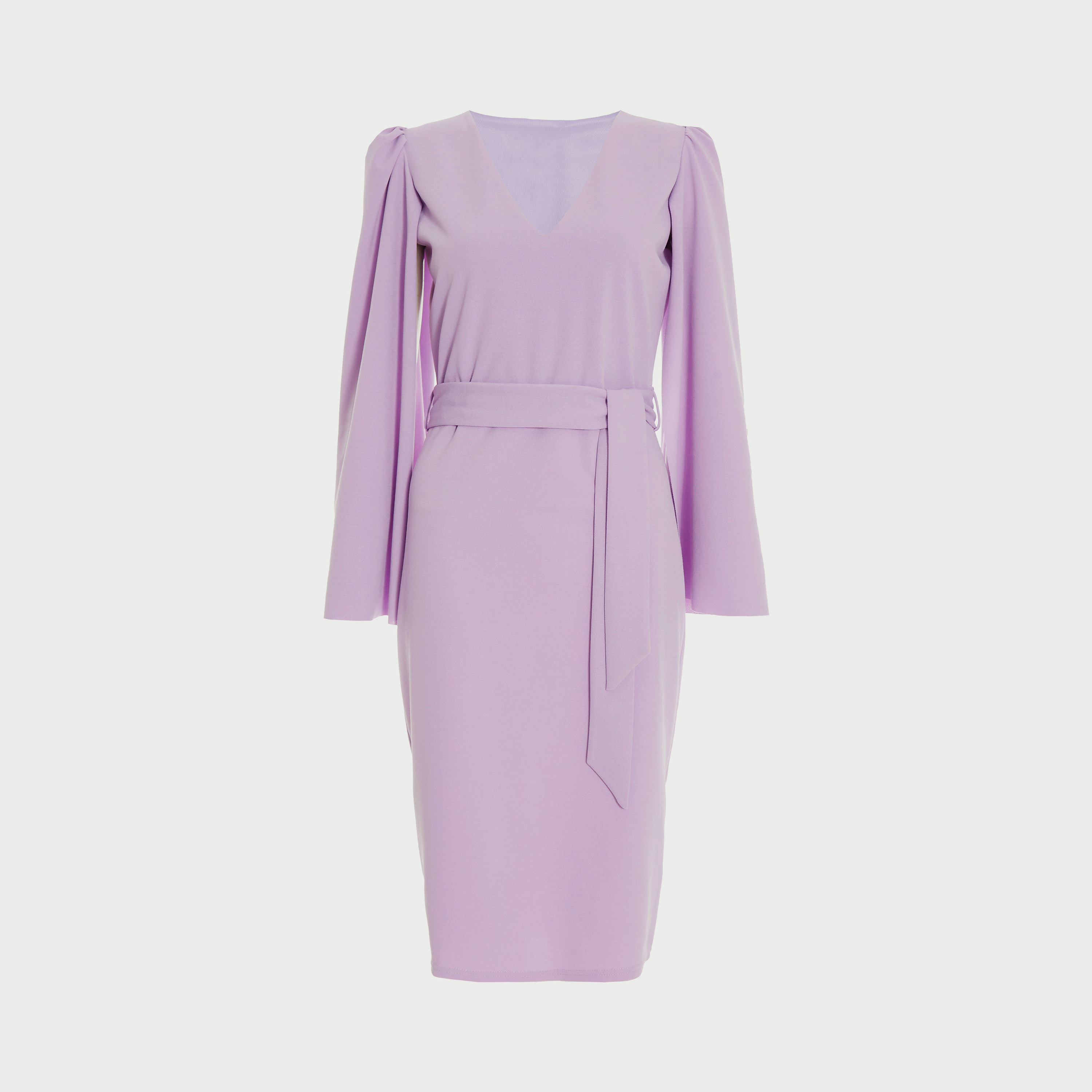Quiz Plain V-Neck Knee Length Dress-women-clothing-dresses-image-4