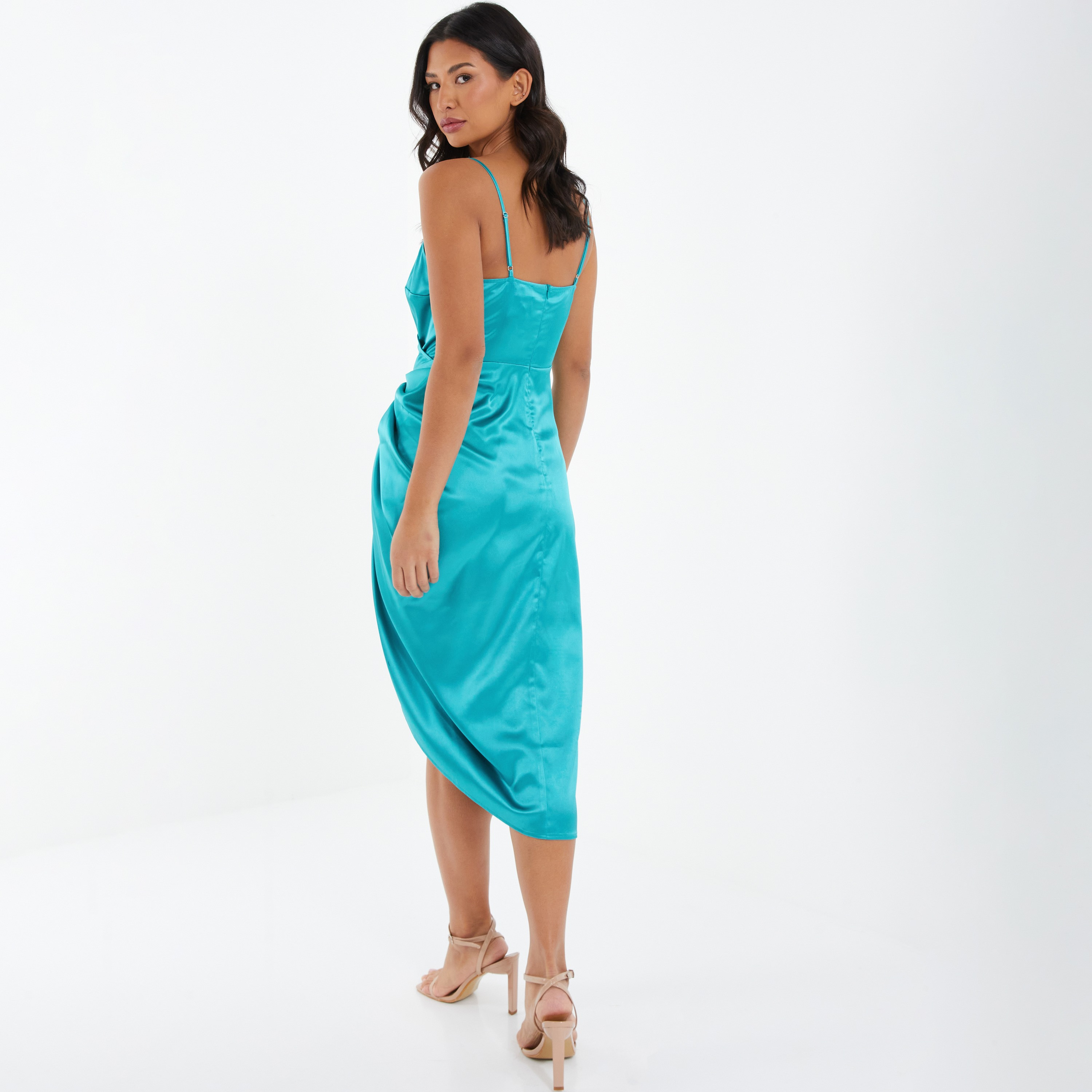 Quiz Satin Plain Shoulder Strap Wrap Midi Dress-women-clothing-dresses-image-3
